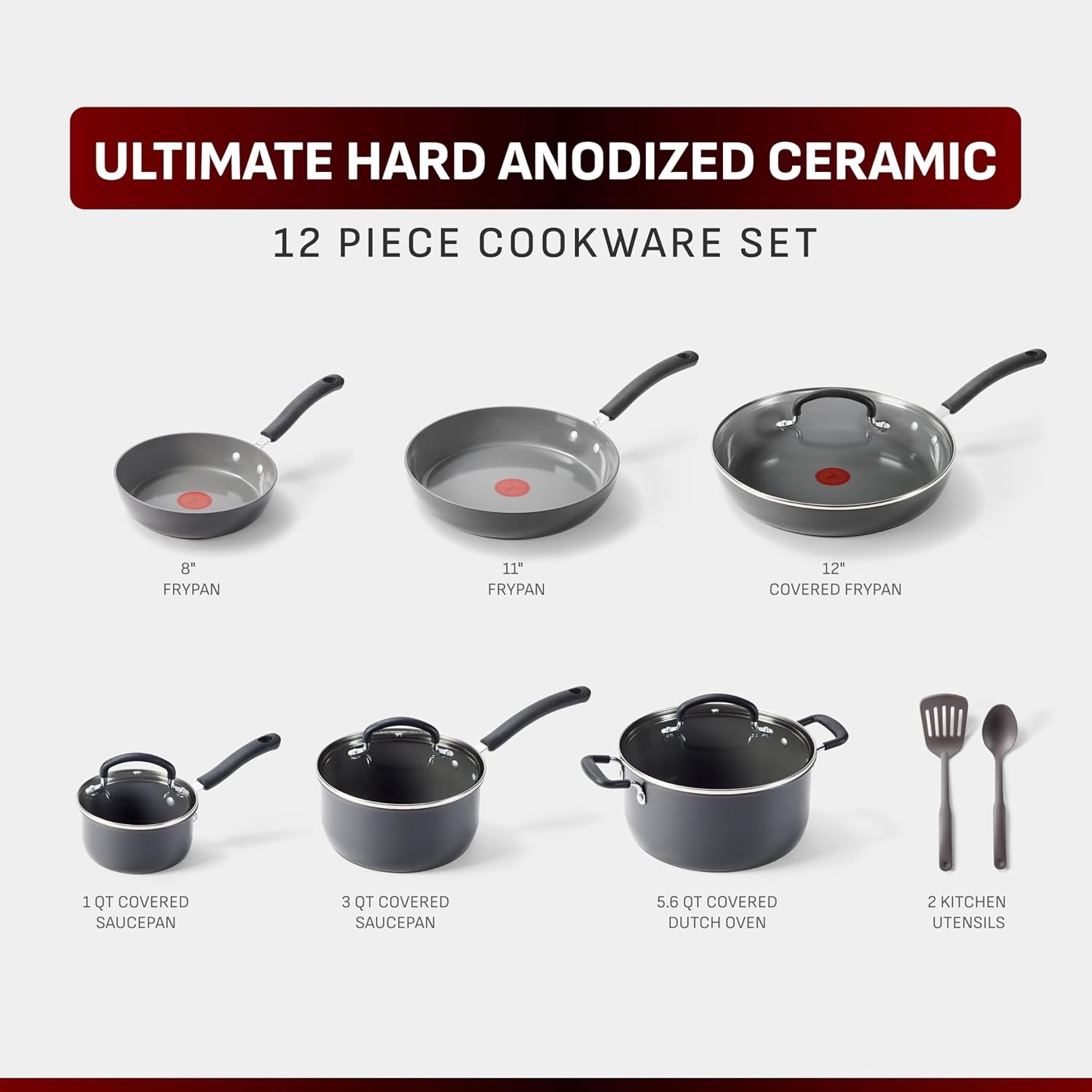 Ultimate Hard Anodized 12-Piece Ceramic Nonstick Cookware Set, Oven Safe Up to
