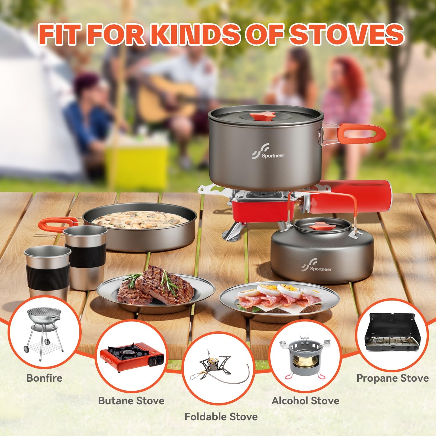 18Pcs Non Stick Lightweight Camping Cookware Set 18Pcs Piece Cookware Set