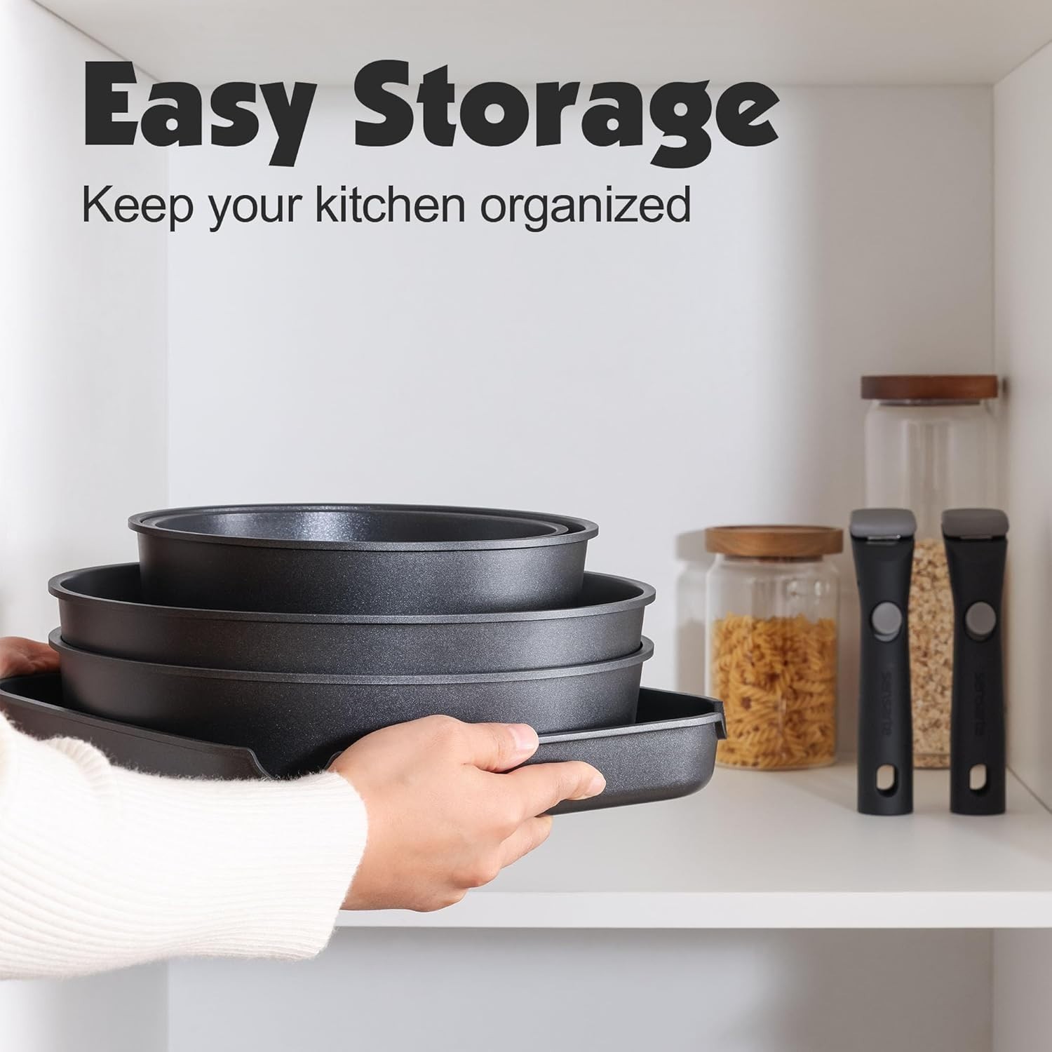 17 Piece Nonstick Cookware Set with Removable Handle Induction Safe Kitchen P…