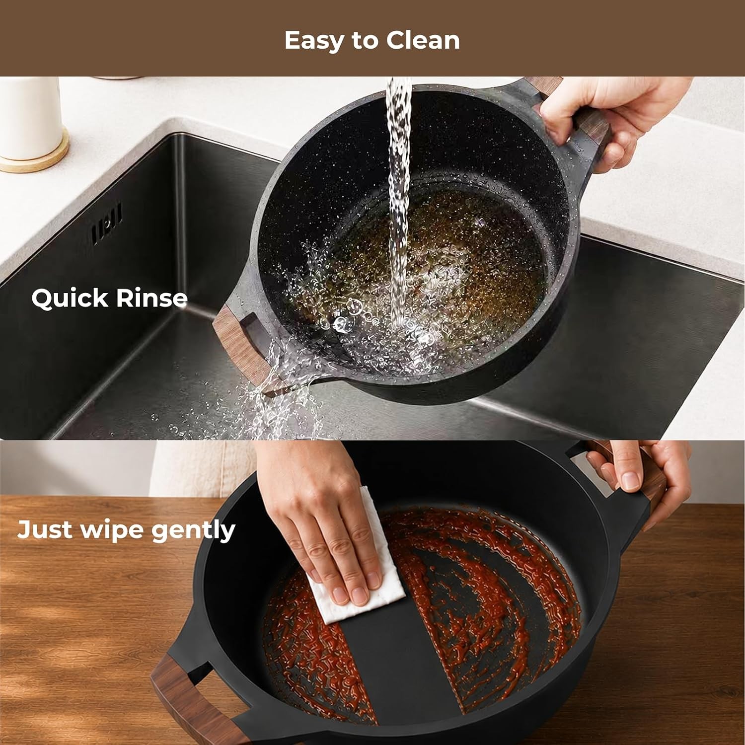 Nonstick Stock Pot, 6.5 Qt Soup Stock Pot with Strainer Lid, Induction Cooking