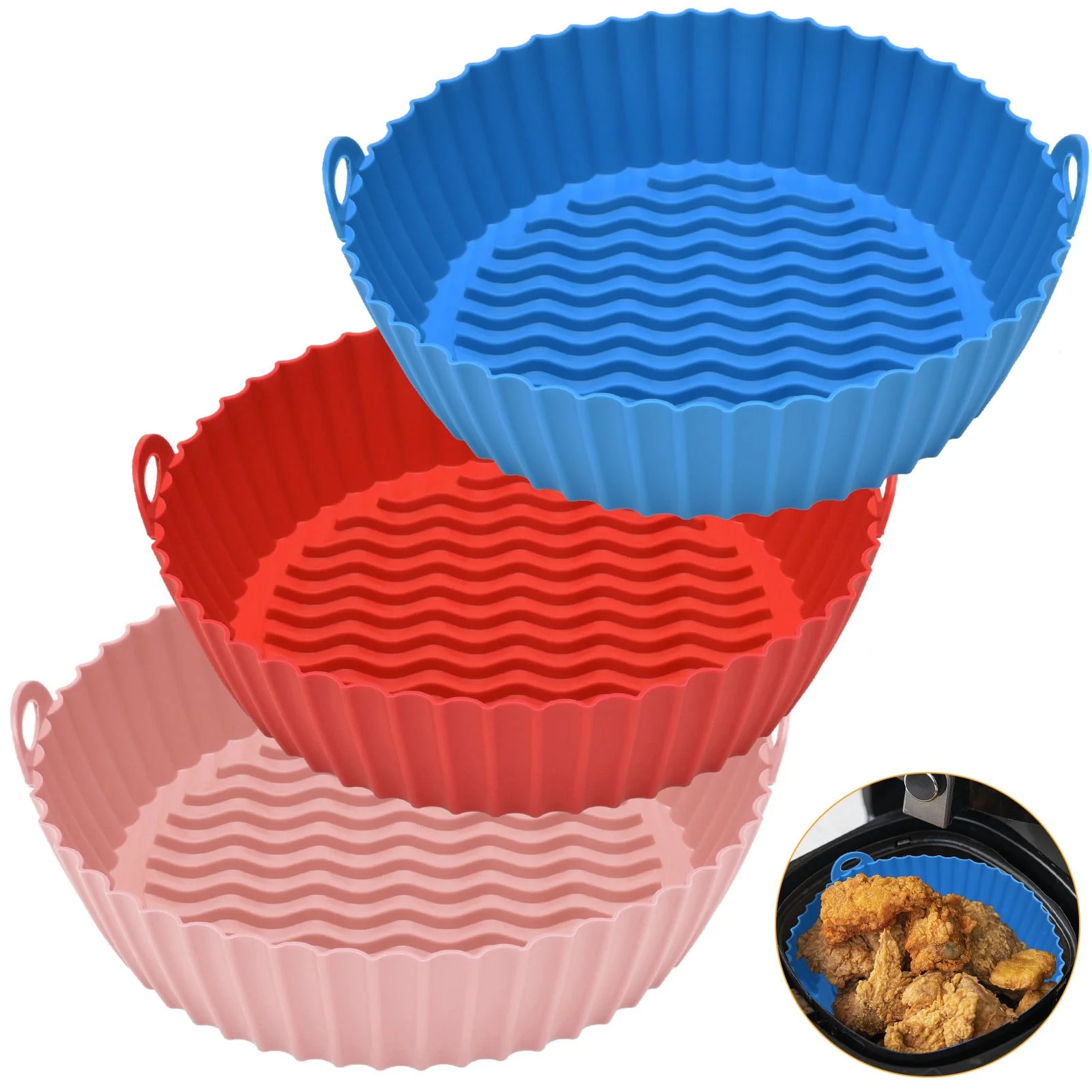 AOWOO 3 Pack Air Fryer Silicone Liners Pot for 3 to 5 QT, Air Fryer Silicone Bas