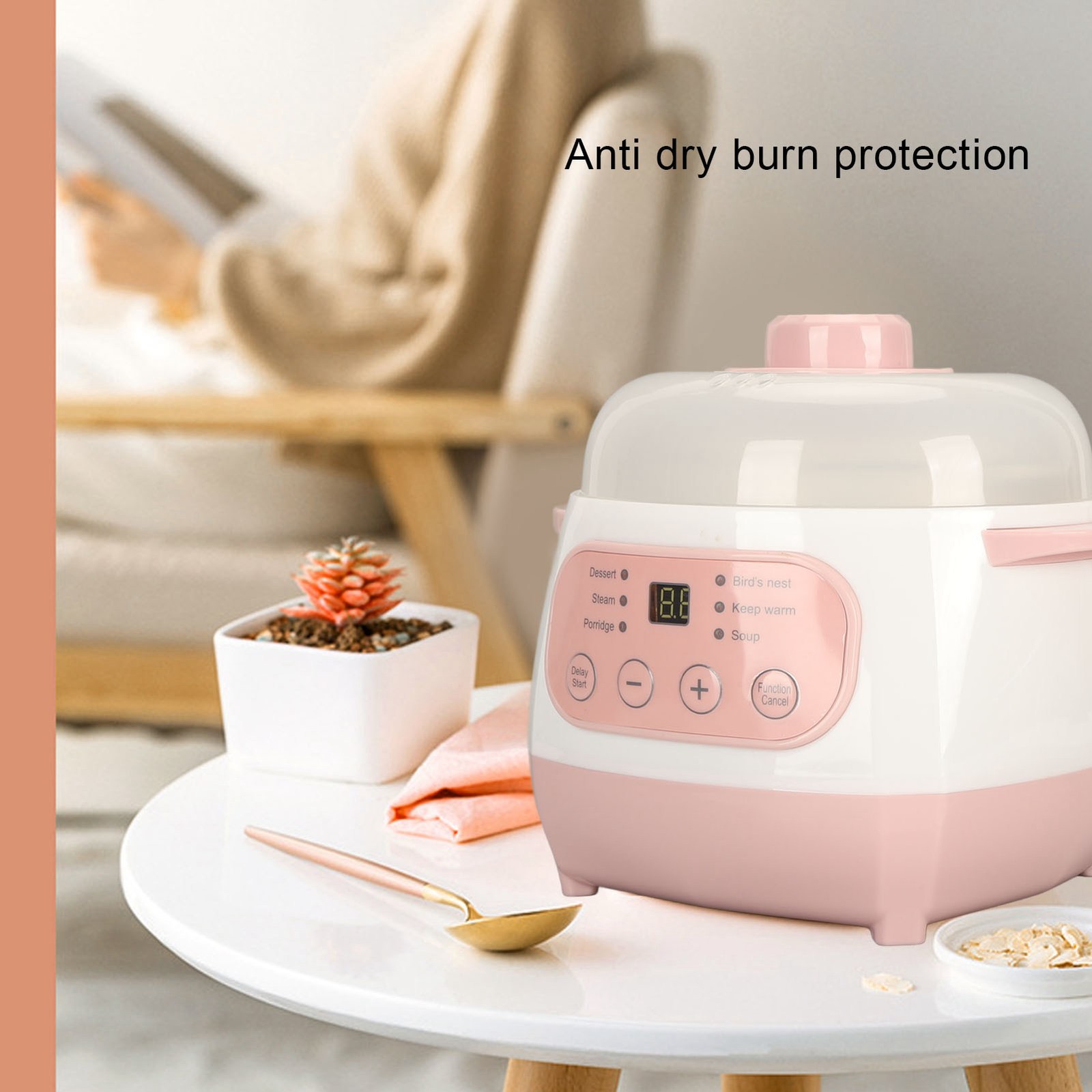 200W 1L Electric Stew Pot with Ceramic Interior Pot Slow Cooker Pot with Lid