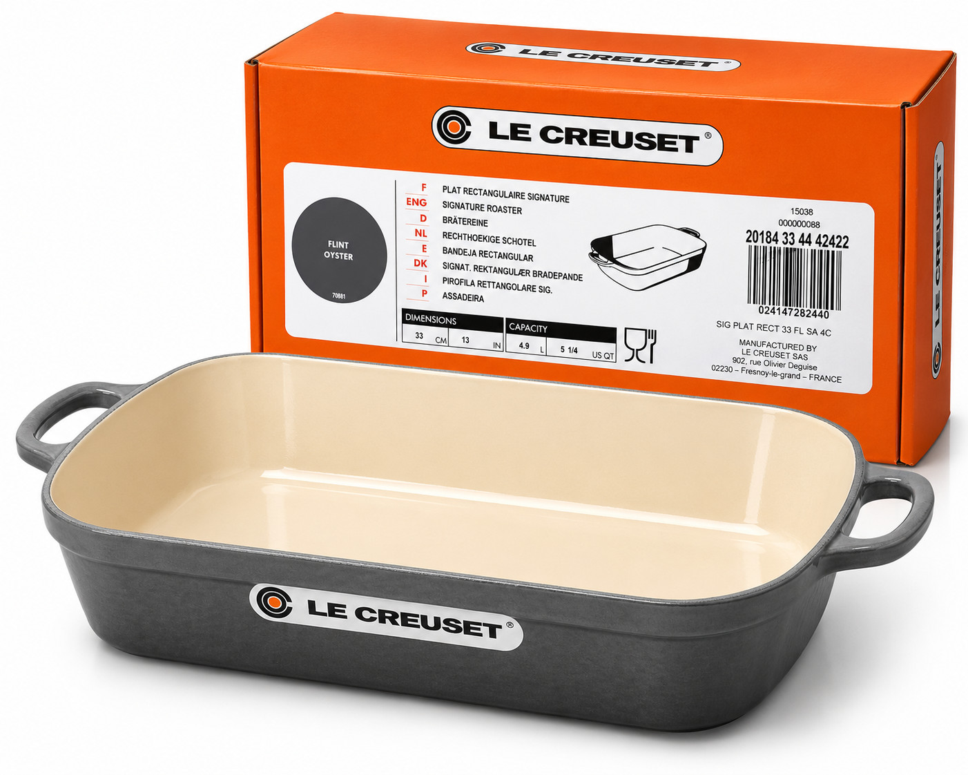 Le Creuset Signature Roaster 33cm — Flint/Oyster | Enameled Cast Iron | France