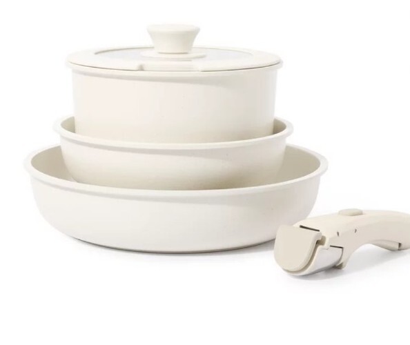 CAROTE 5-Pc. Nonstick Cookware Set ~ Detachable Handle ~ Granite Pot & Pan Set