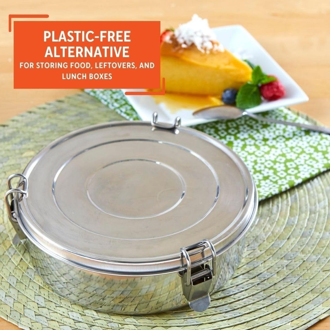 Molde Para Flan De Acero Inoxidable Redondo Con Tapa 8.3” Molde Metálico Plata.