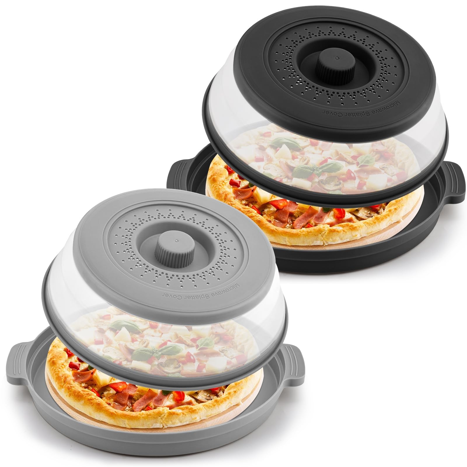 2 Pack Microwave Splatter Cover & Anti-scald Plate,Collapsible Plastic & Sili…