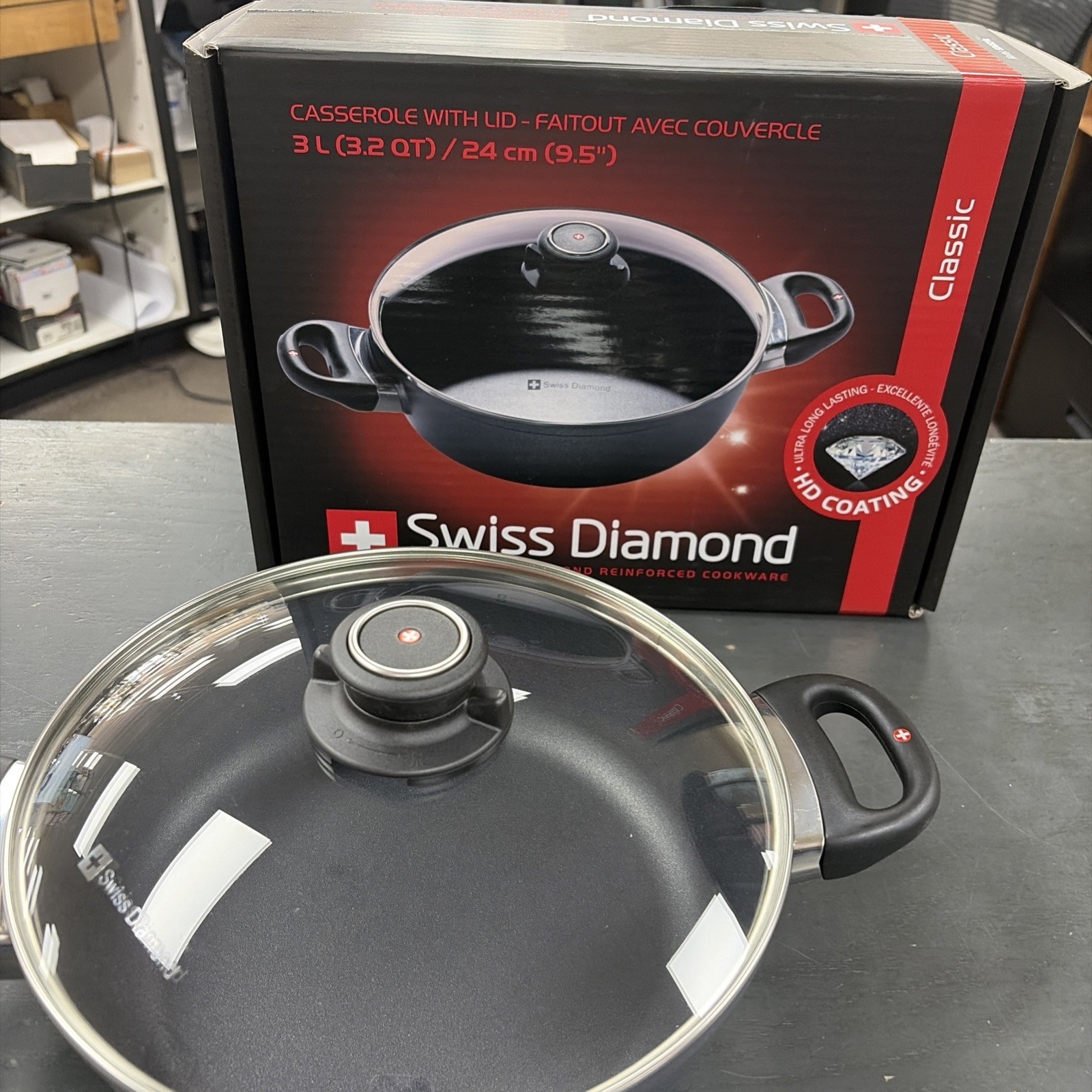 Swiss Diamond HD Nonstick Casserole With Glass Lid 3.2qt.