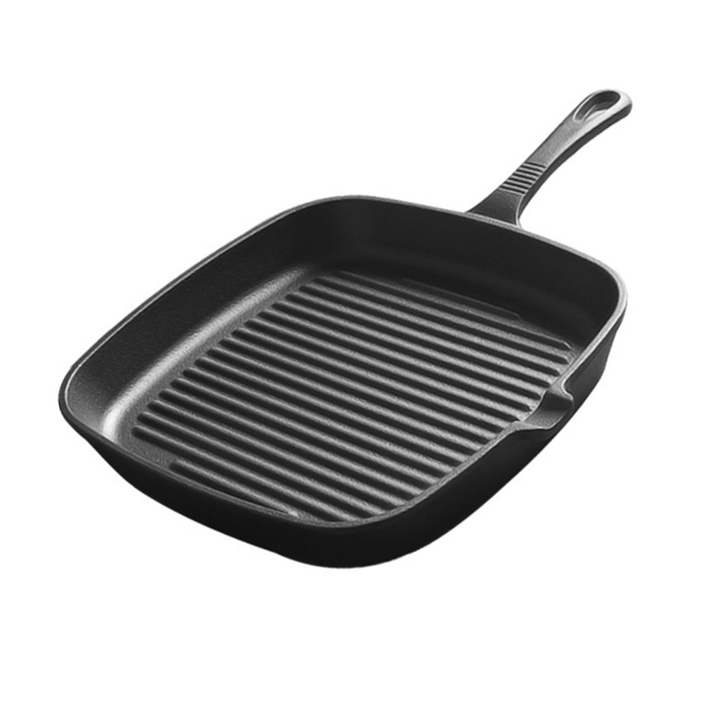 Uncoated Cast Iron Square Grill Pan 36x14x6cm for Steak Searing and Frying