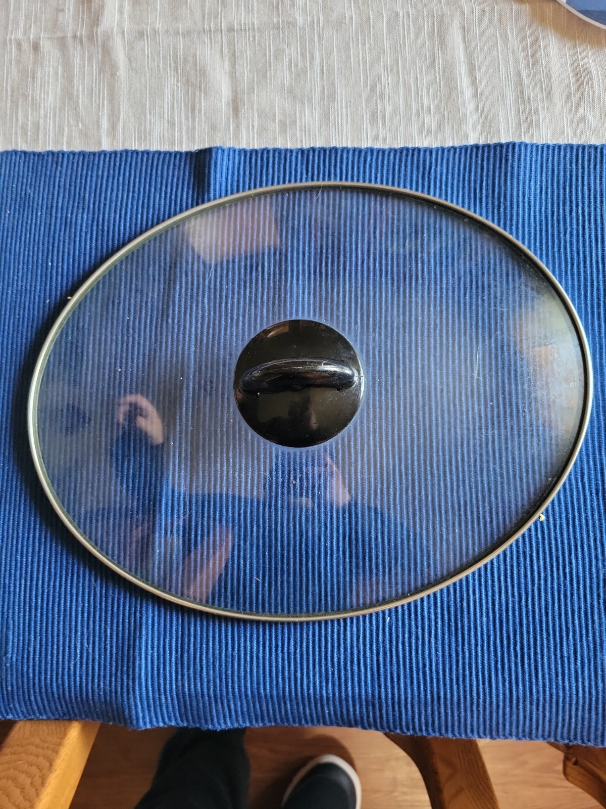 Oval Glass & Stainless Steel Crock Pot Lid w/Black Nylon Handle 13×10.25”