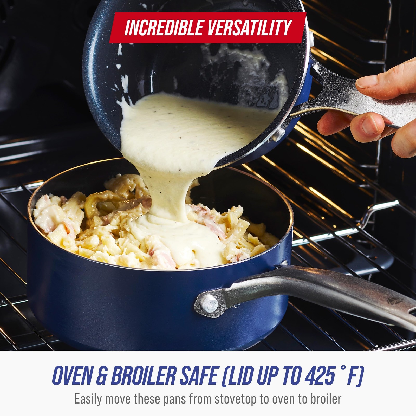 Nonstick 2QT Saucepan Lid PFAS-Free Ceramic Dishwasher Oven Safe Metal Utensil