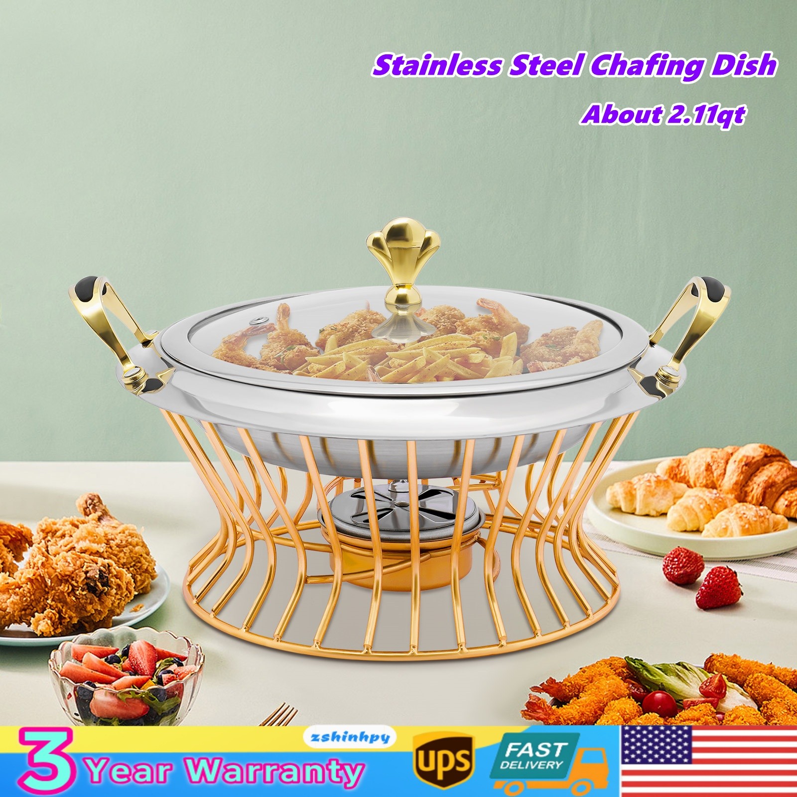 2L Stainless Steel Chafing Dish Buffet Catering Chafers & Warmers W/ Fuel Holder