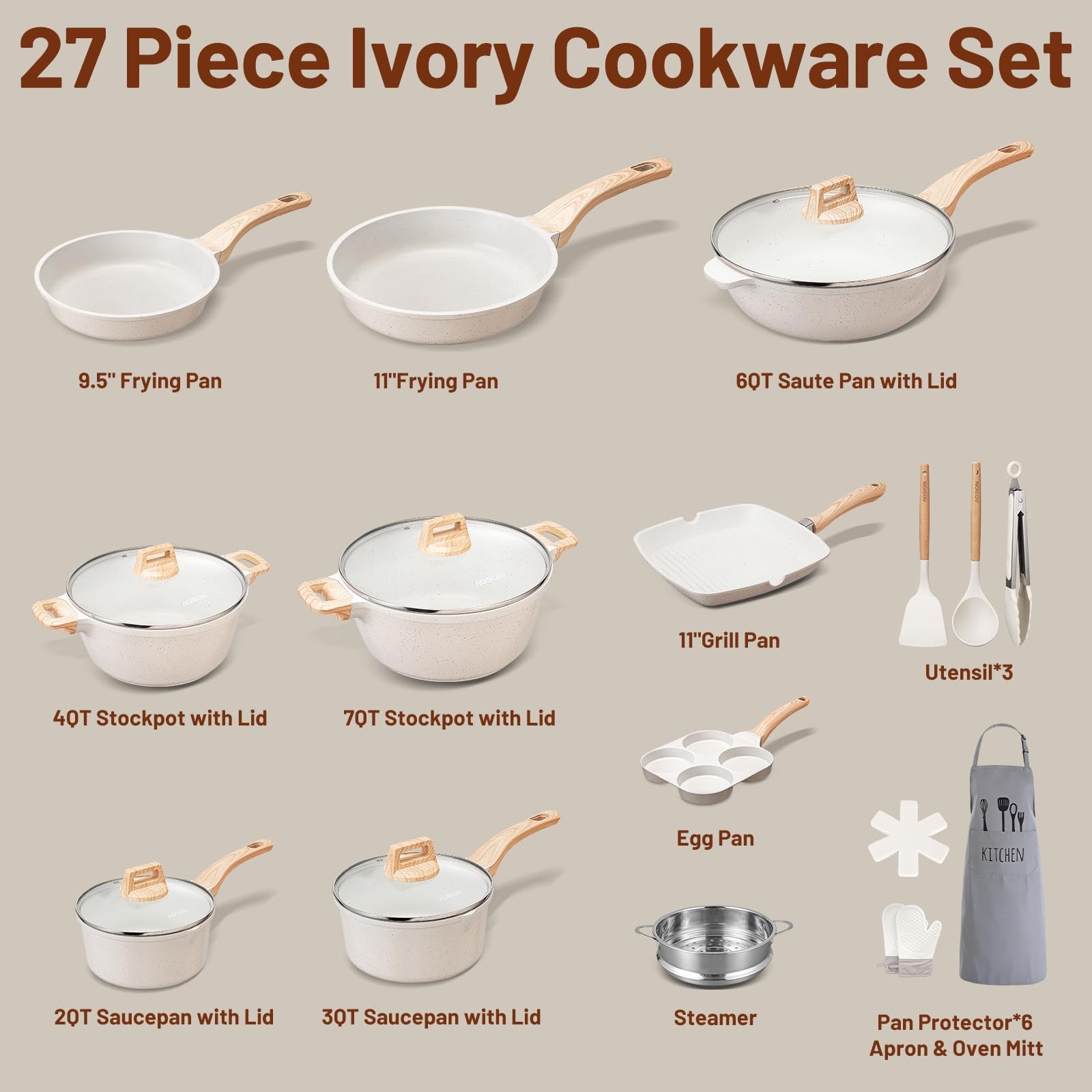 27PCS Pots and Pans Set, Nonstick Ceramic Cookware Set, Healthy Kitchen Cooki…