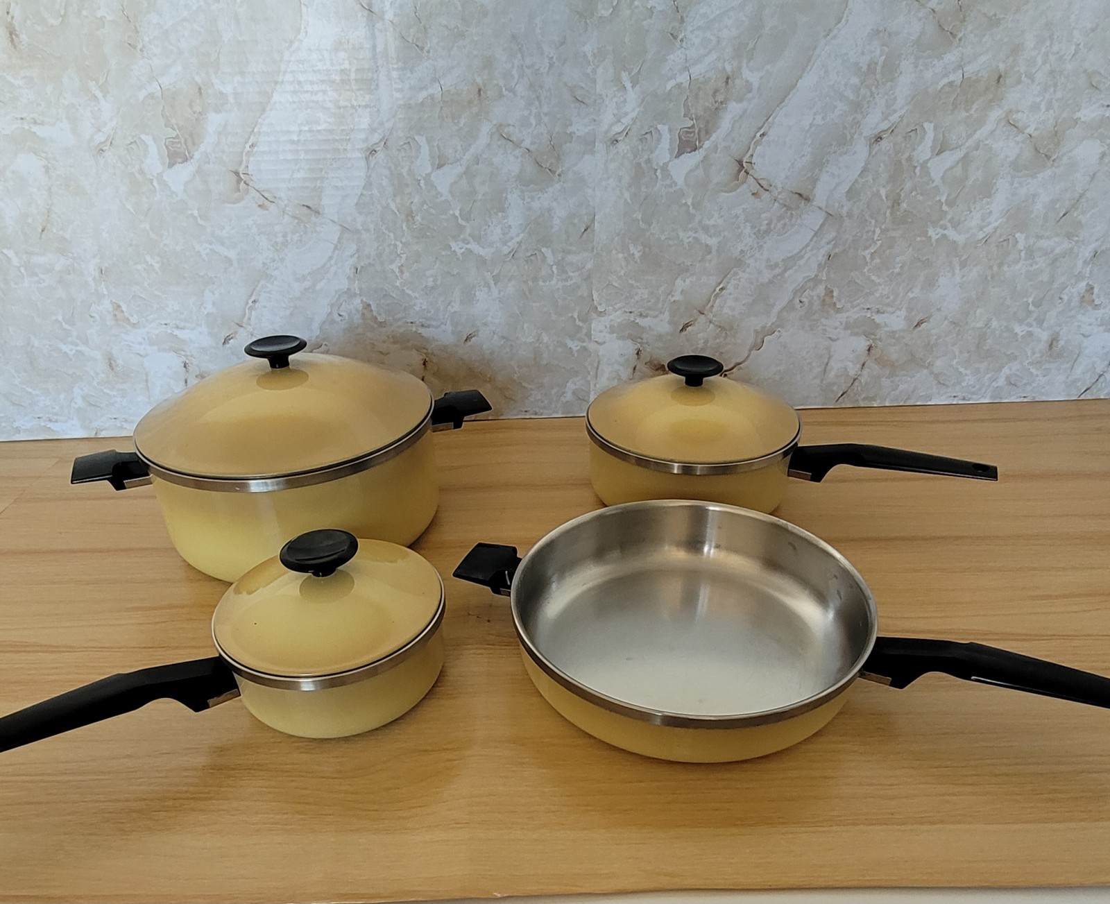 Town House by West Bend 7 Piece Cookware Set Harvest Yellow Made USA Vintage