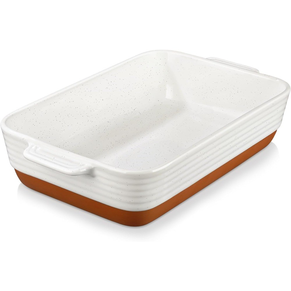 Tara 9×13 4.8QT Ceramic Lasagna Pan Handles Oven Safe Khaki White Bakeware