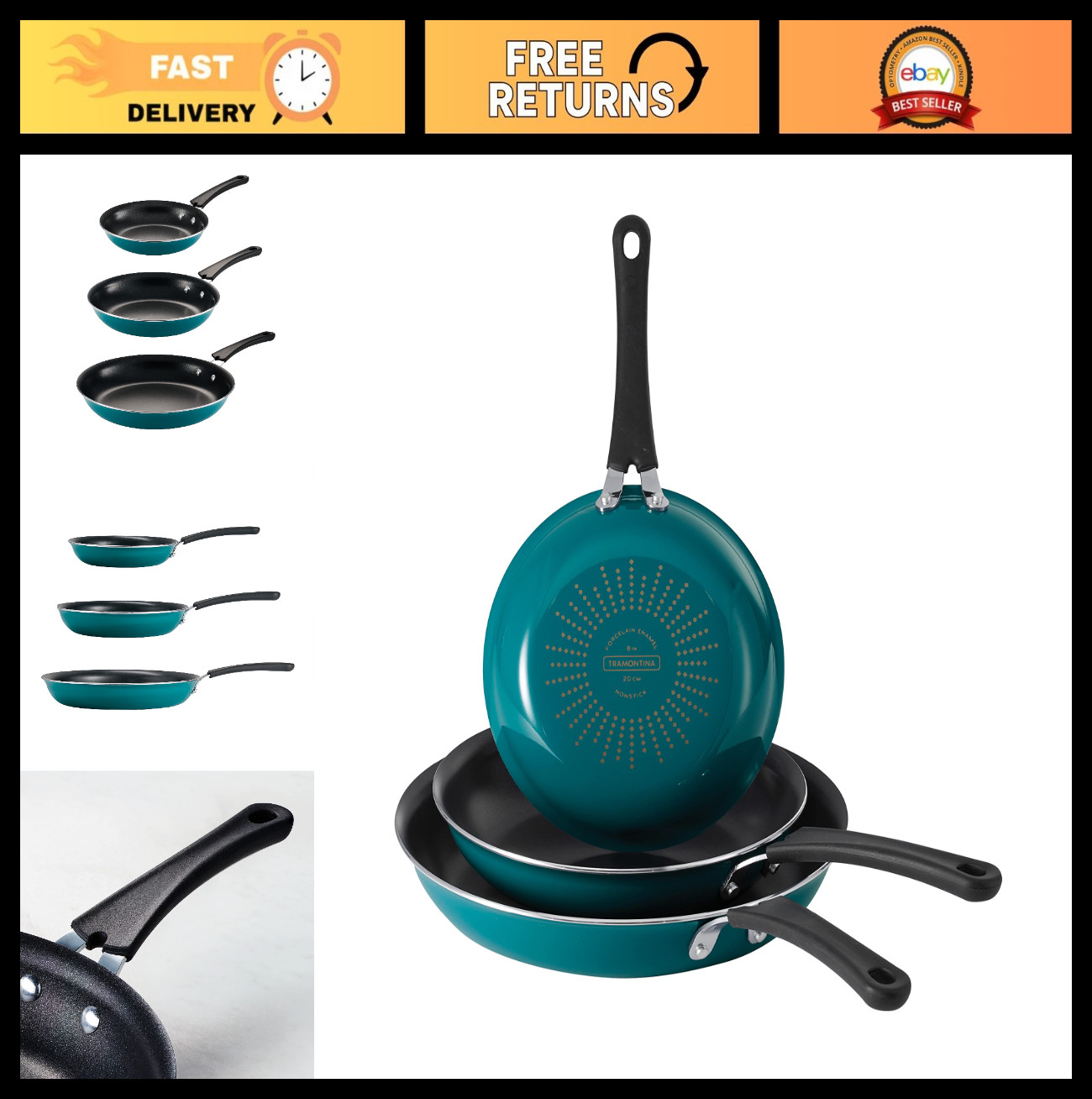 Non-Stick Porcelain Enamel Frying Pan Set – 3-Pack Skillet Set, Dishwasher & Ove