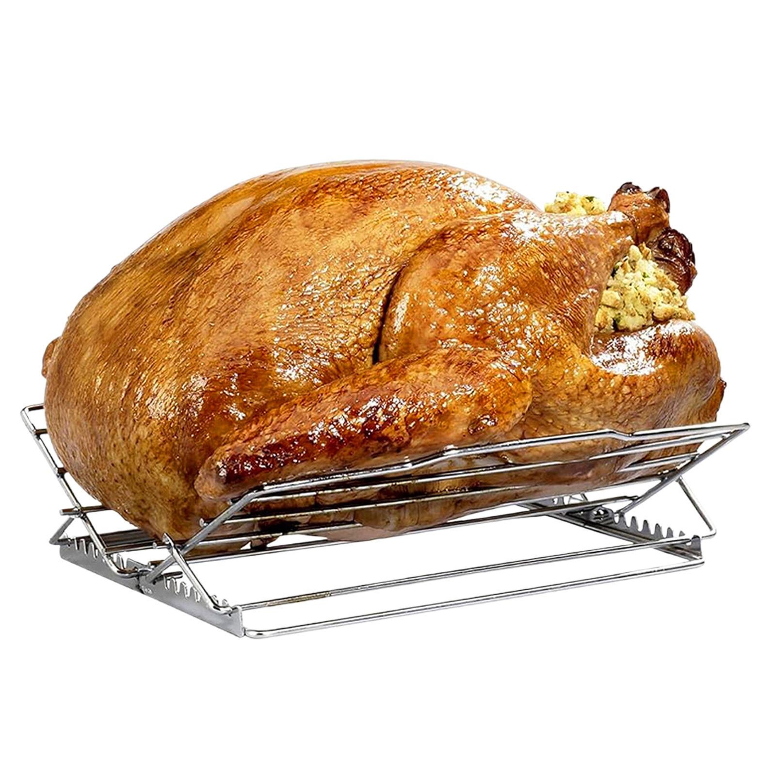 Adjustable V-Shaped Stainless Steel Roasting Rack Turkey Grill Tray
