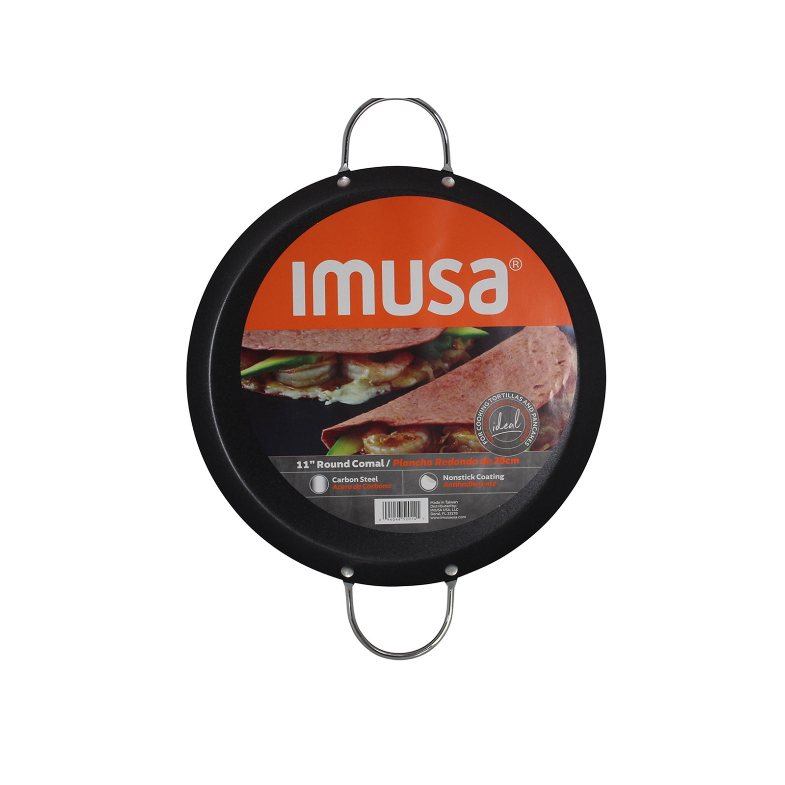 13.5in Carbon Steel Nonstick Round Comal with Metal Handles, Black