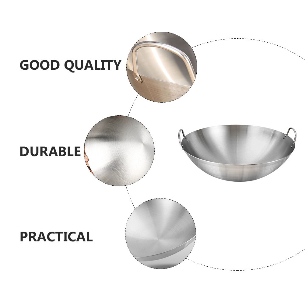 Kitchen Practical Stainless Steel Binaural Wok Frying Pan Cooking Pot 30 cm