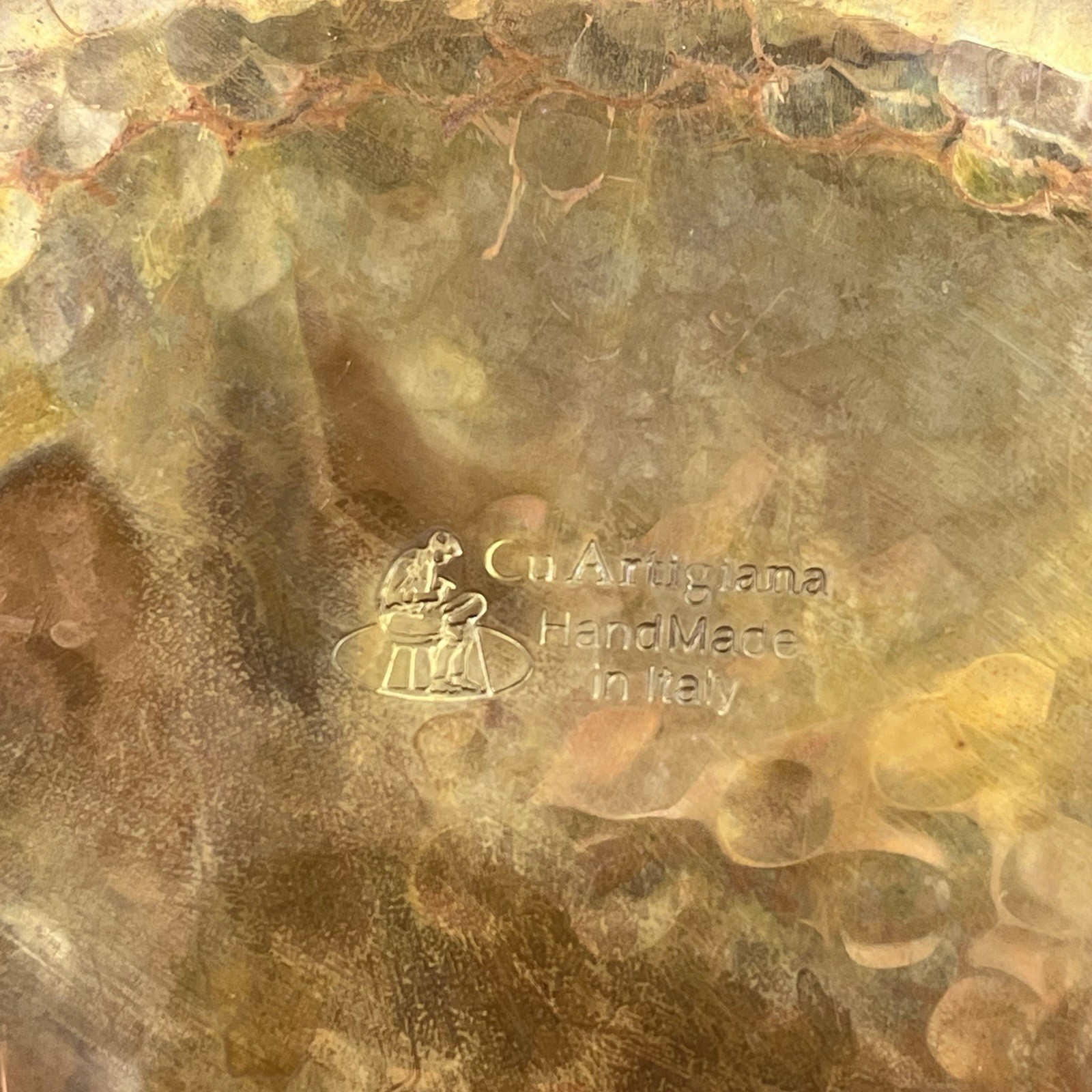 CU ARTIGIANA HAMMERED COPPER 12″ SAUCIER PAN W/ TIN LINING A MADE IN ITALY USED