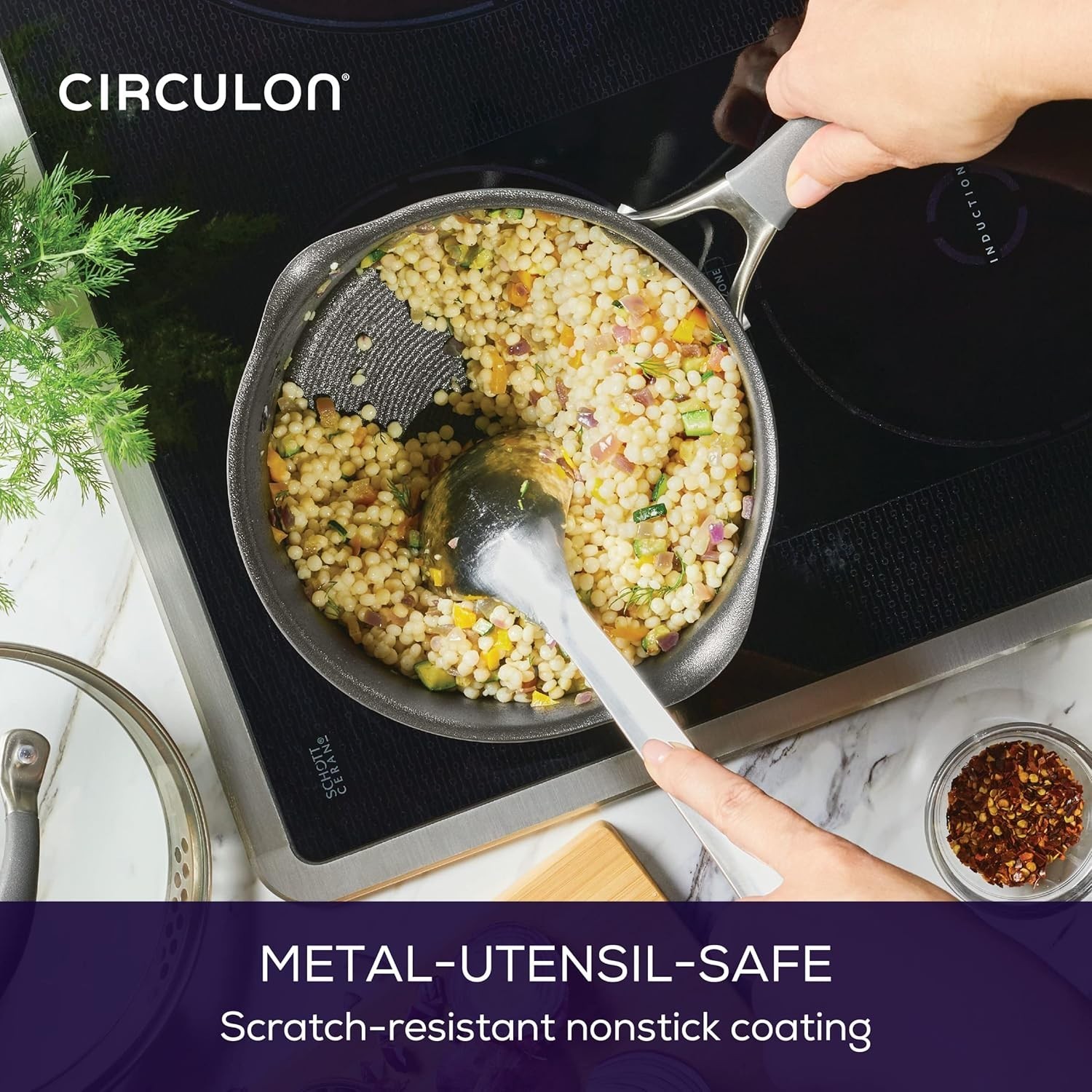 A1 Series w/ ScratchDefense Nonstick Induction Straining Sauce Pan with Lid, 3-