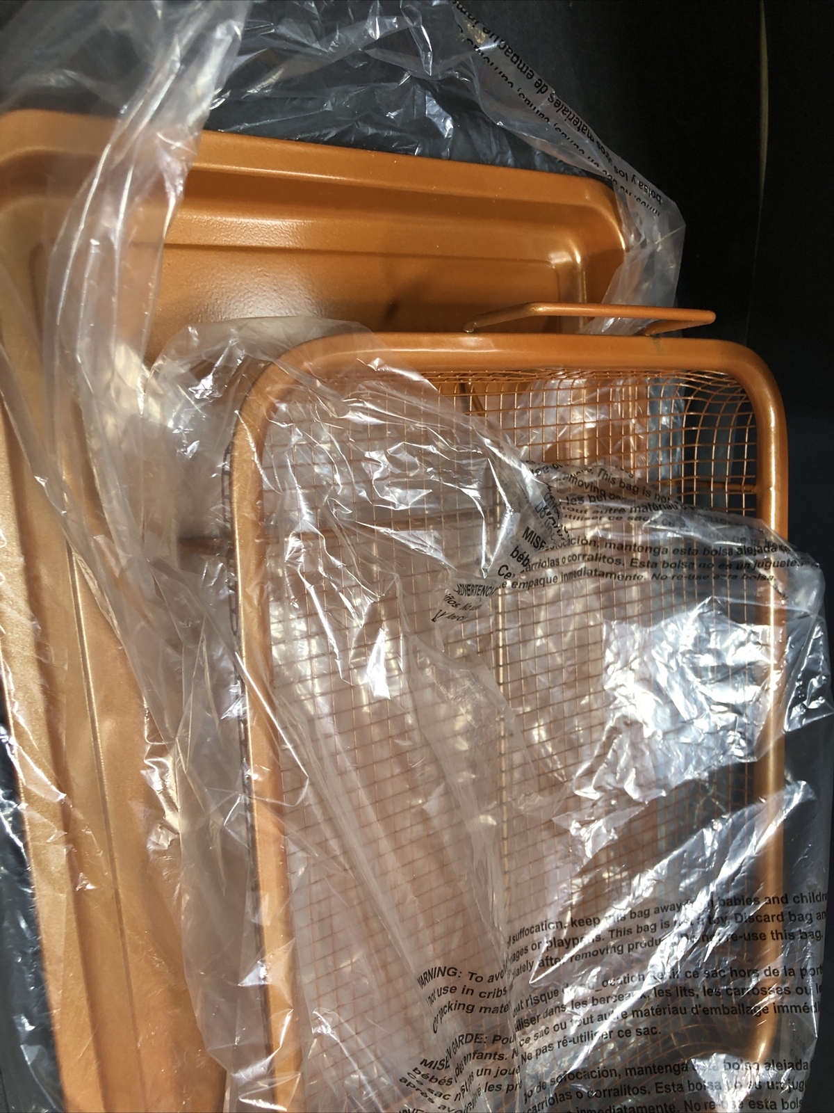 New Copper Collection 2pc Rectangle Crispy Air Fryer Non Stick Tray. Free Ship