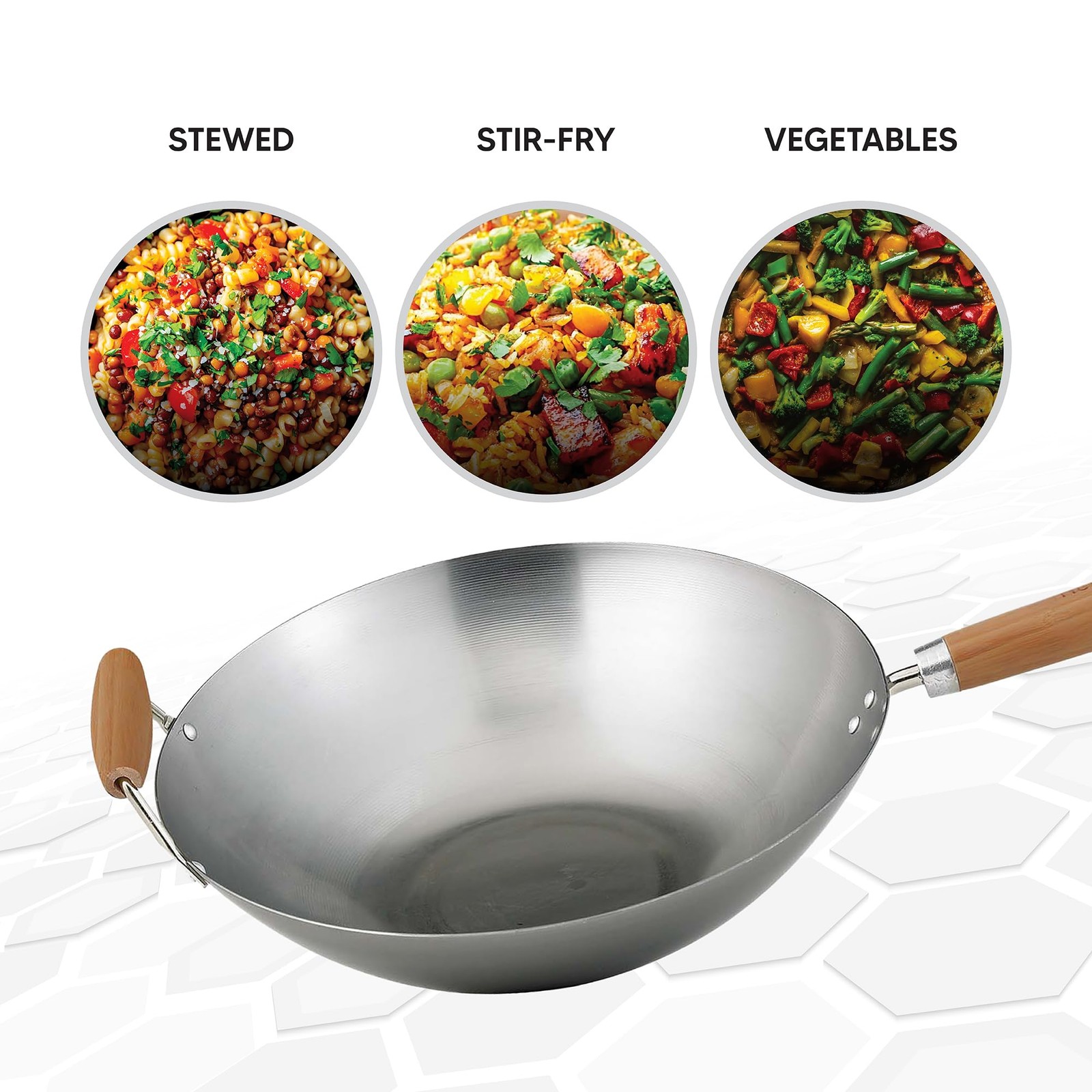 14-Inch Carbon Steel Wok with Bamboo Handle for Asian Cooking