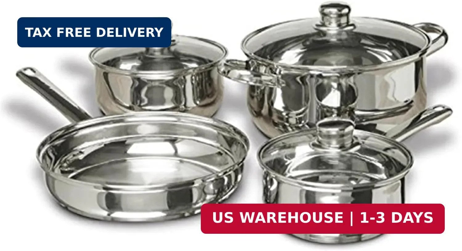 Concord Cookware 7-Piece Stainless Steel Cookware Set, includes Pots and Pans