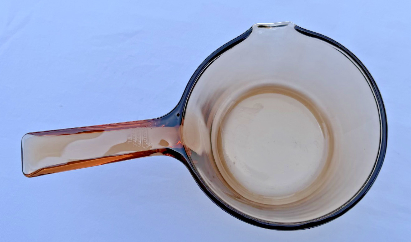 Vintage Visions Corning France 0.7L Amber Glass Saucepan Pot Spout NO LID Vtg