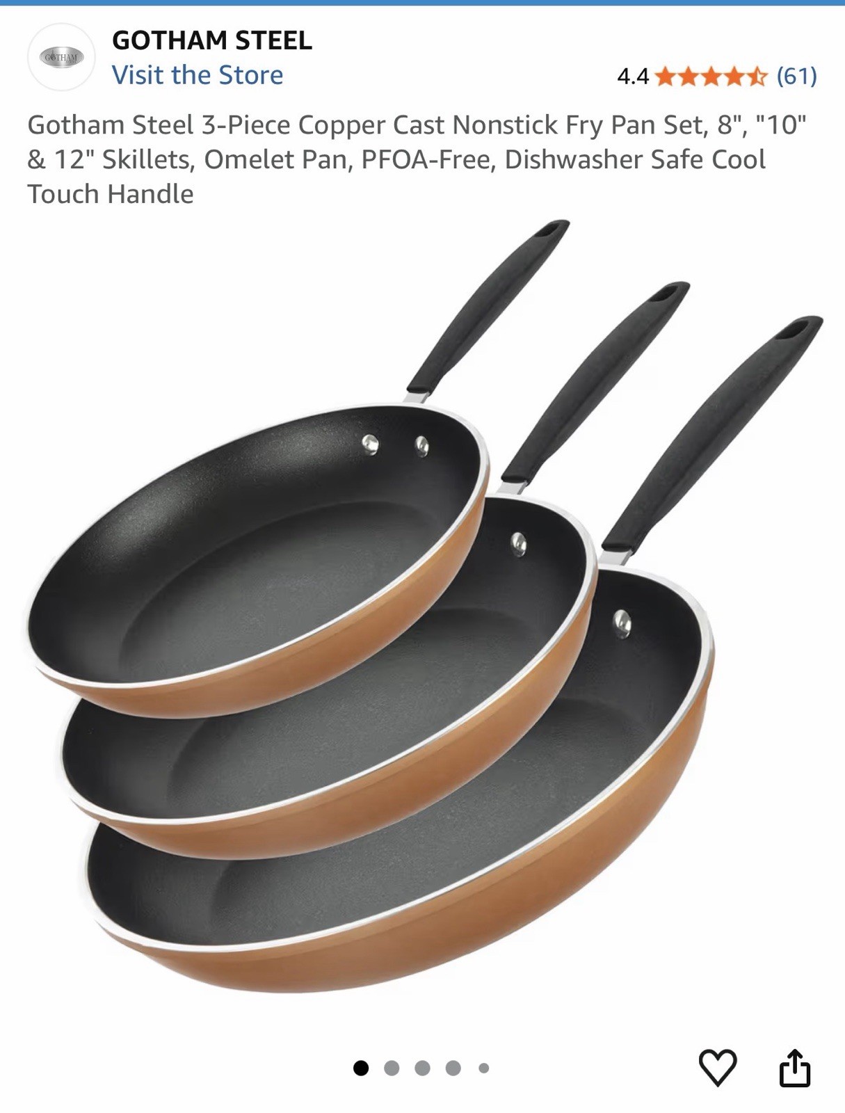 Gotham Steel Diamond Cast Textured 3-Pc. Non-Stick Set 8″/ 10″/ 12″ Fry Pans