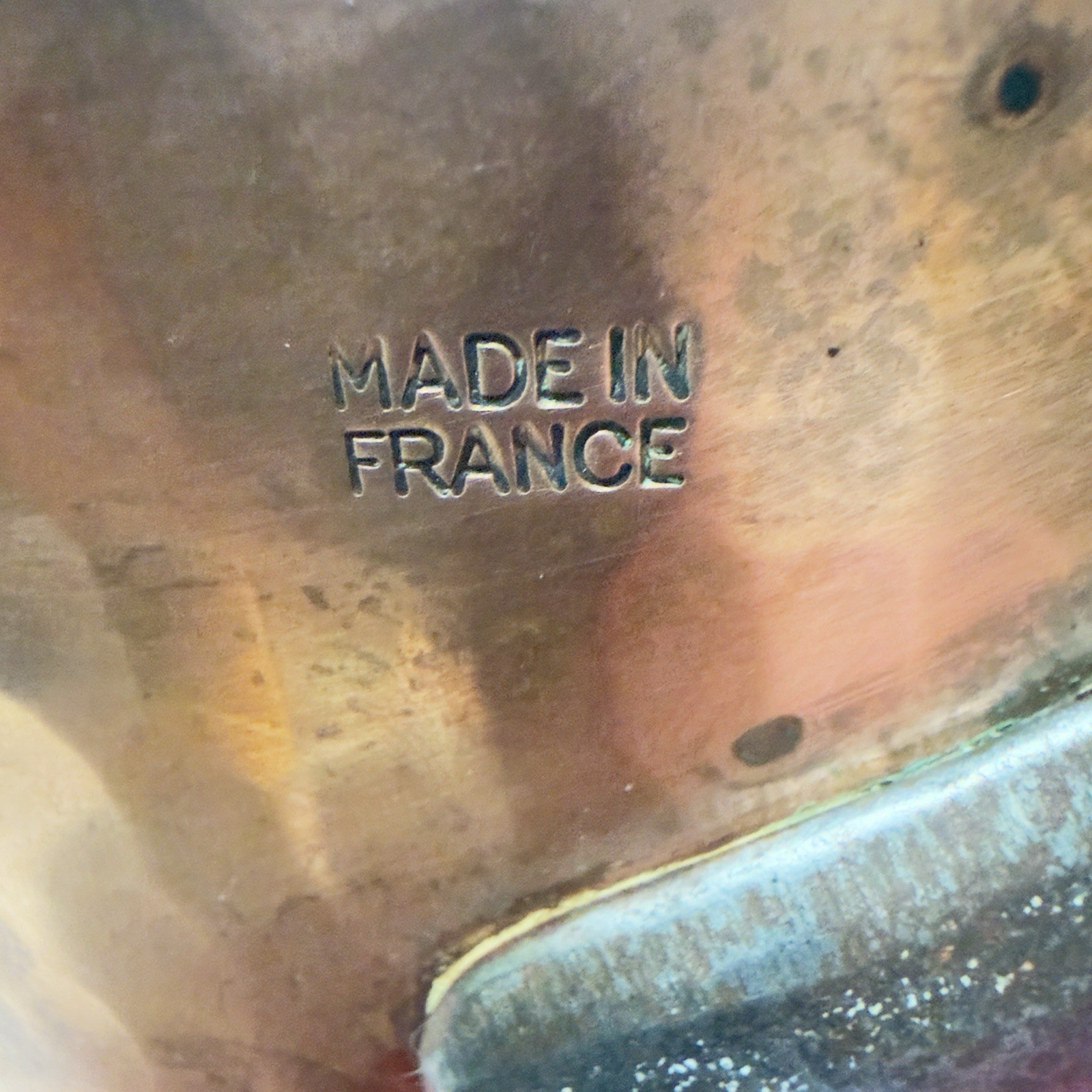 FRANCE COPPER. POT IRON HANDLE VINTAGE. Hammered Nice Condition