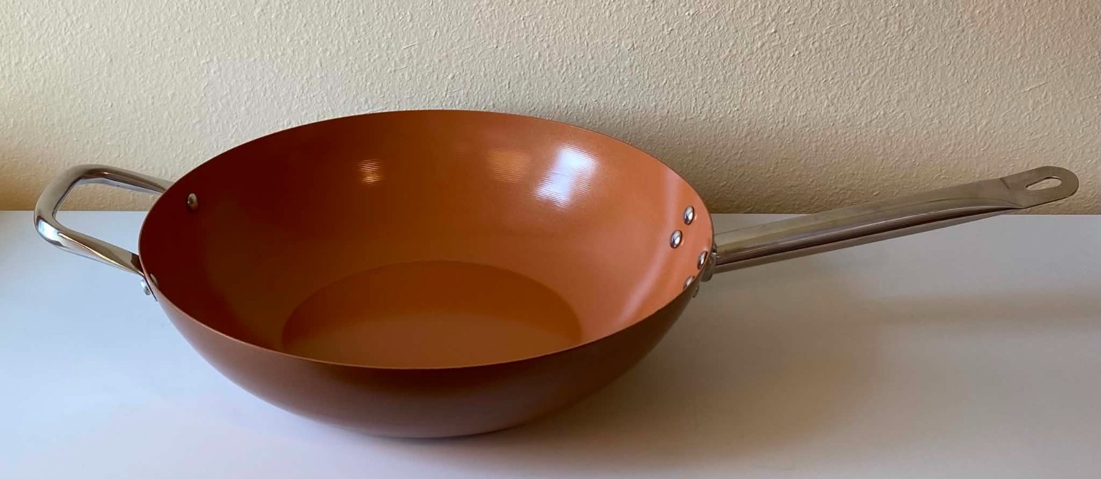 12.75″ Ceramic Wok Chef Pan Nonstick Copper Color Dual Handle Deep 3.5″