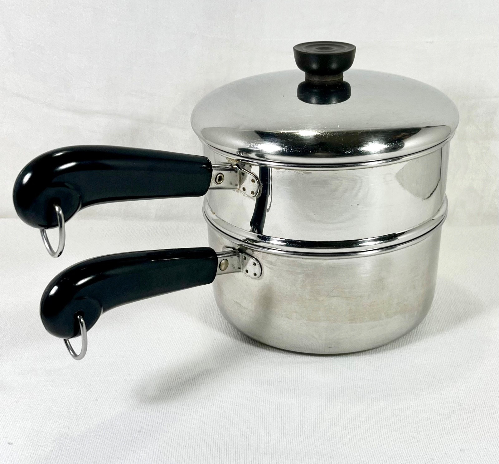 Vintage Revere Ware 2 Qt Stainless Steel Pot w/ Steamer Insert & Lid