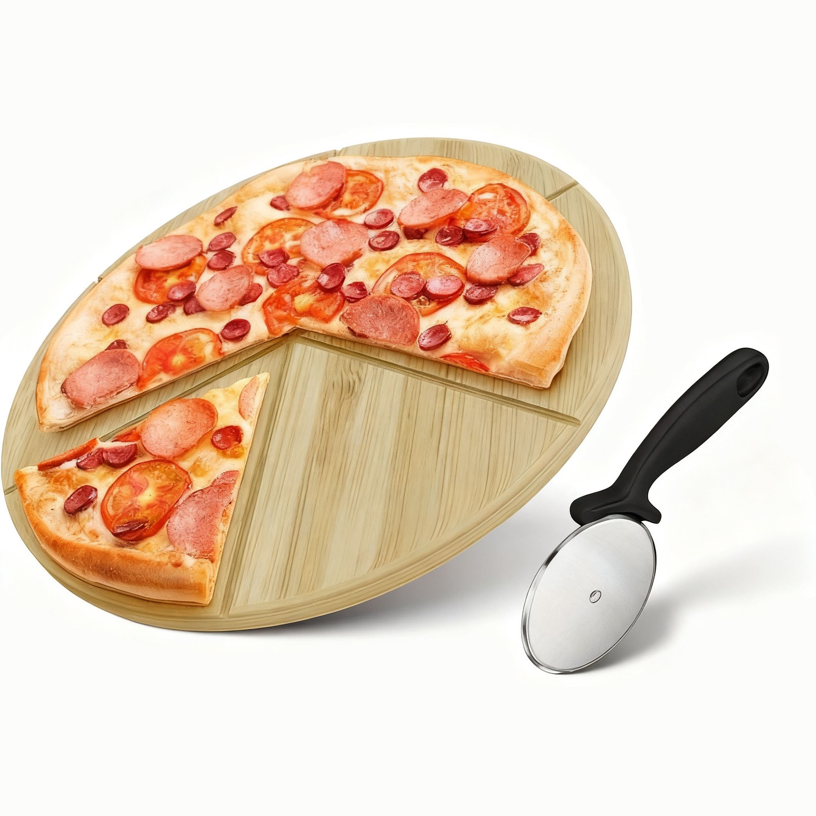 14″ Bamboo Round Nonstick Pizza Cutting Board w/ Pizza Wheel Homemade Pizza