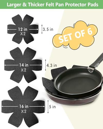 Felt Pot and Pan Protectors – Set of 6 and 3 Different Sizes Felt Pan