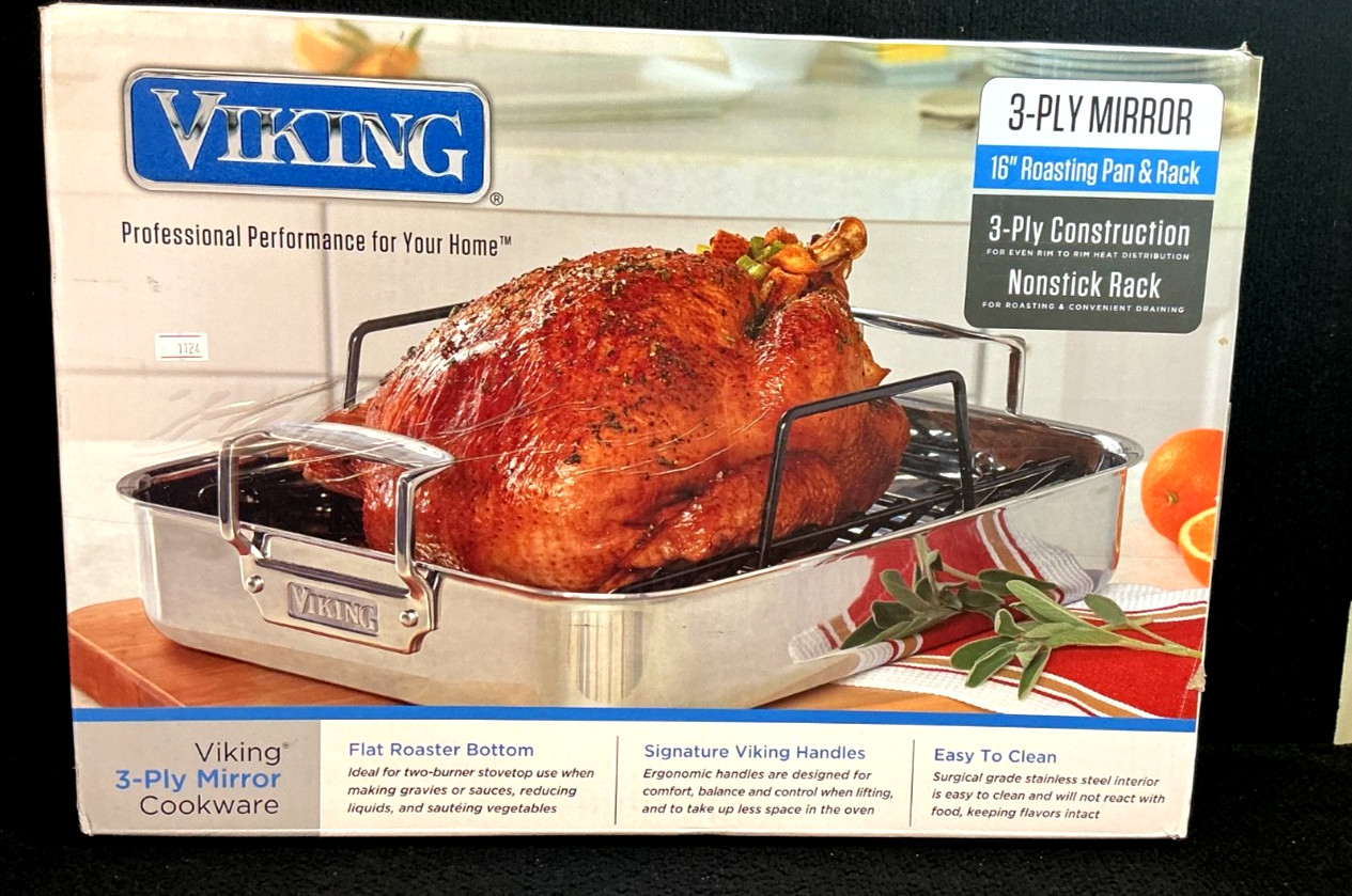 VIKING 16″ x 13″/ 3 Ply Stainless Steel / Non Stick Rack Viking Roasting PAN NIB