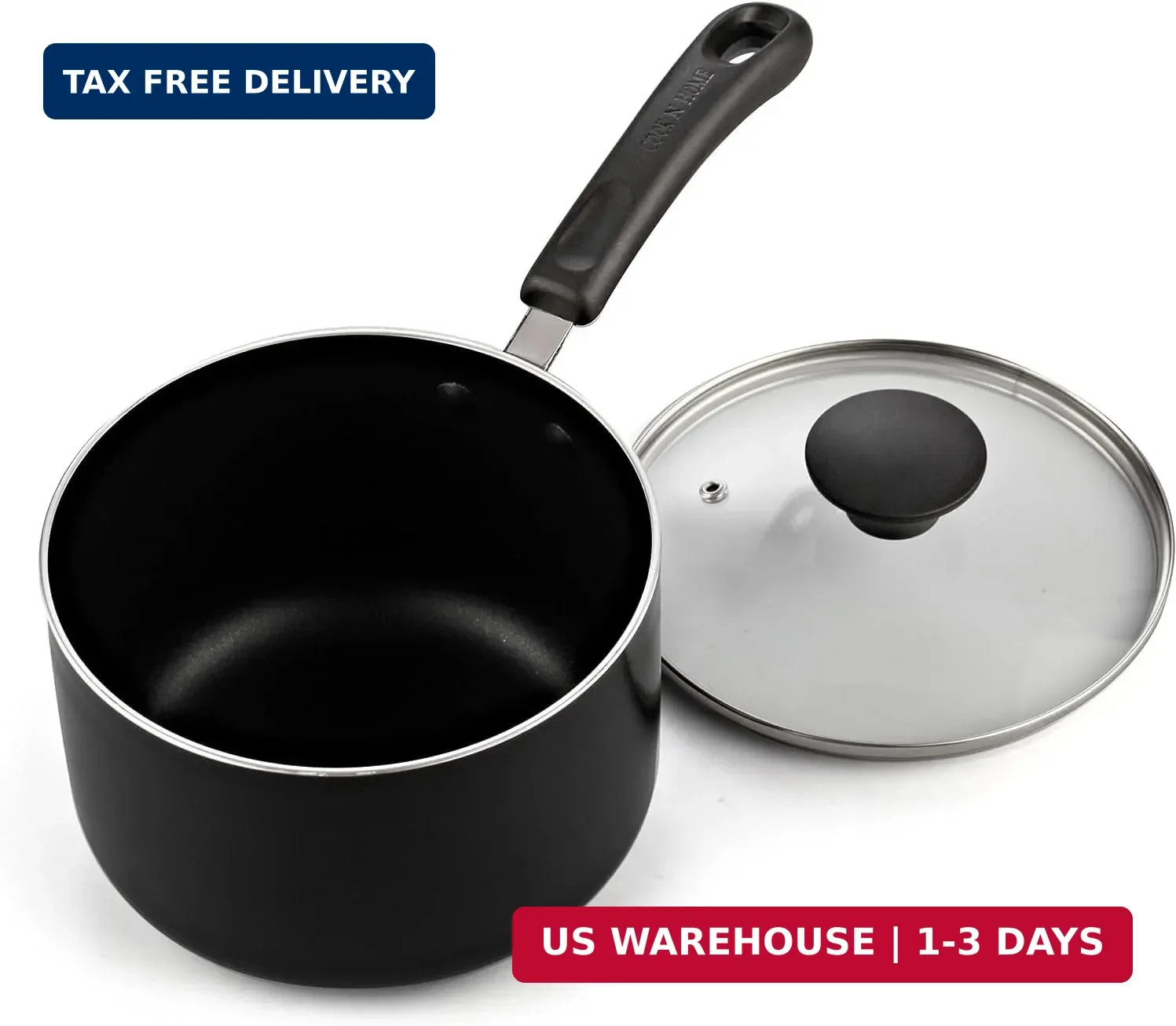 Cook N Home Basic 3 Quart Nonstick Saucepan with Glass Lid, Non Stick Aluminum S