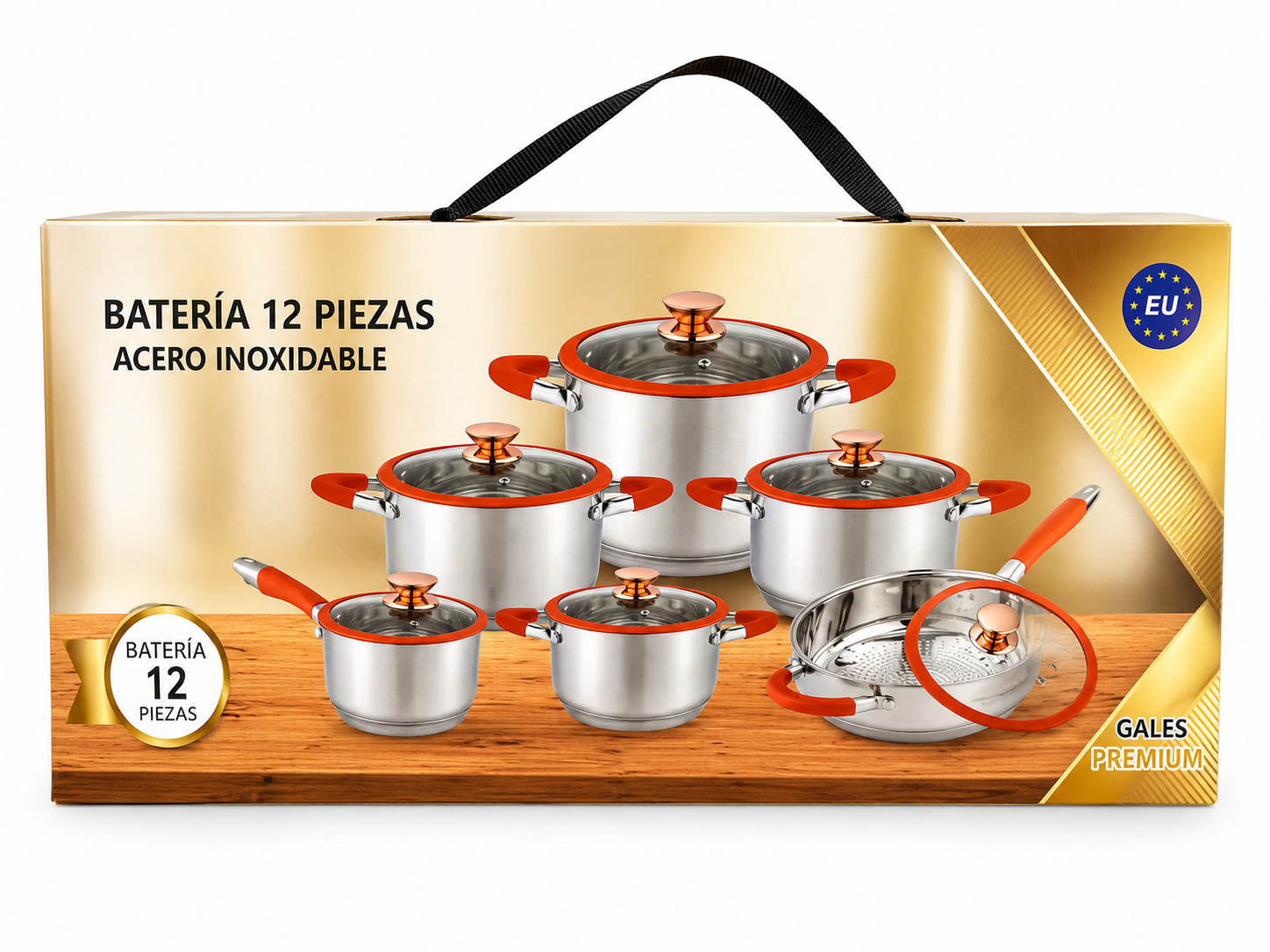 12-Piece Stainless Steel Cookware Set Induction Ready GALES PREMIUM-ORANGE