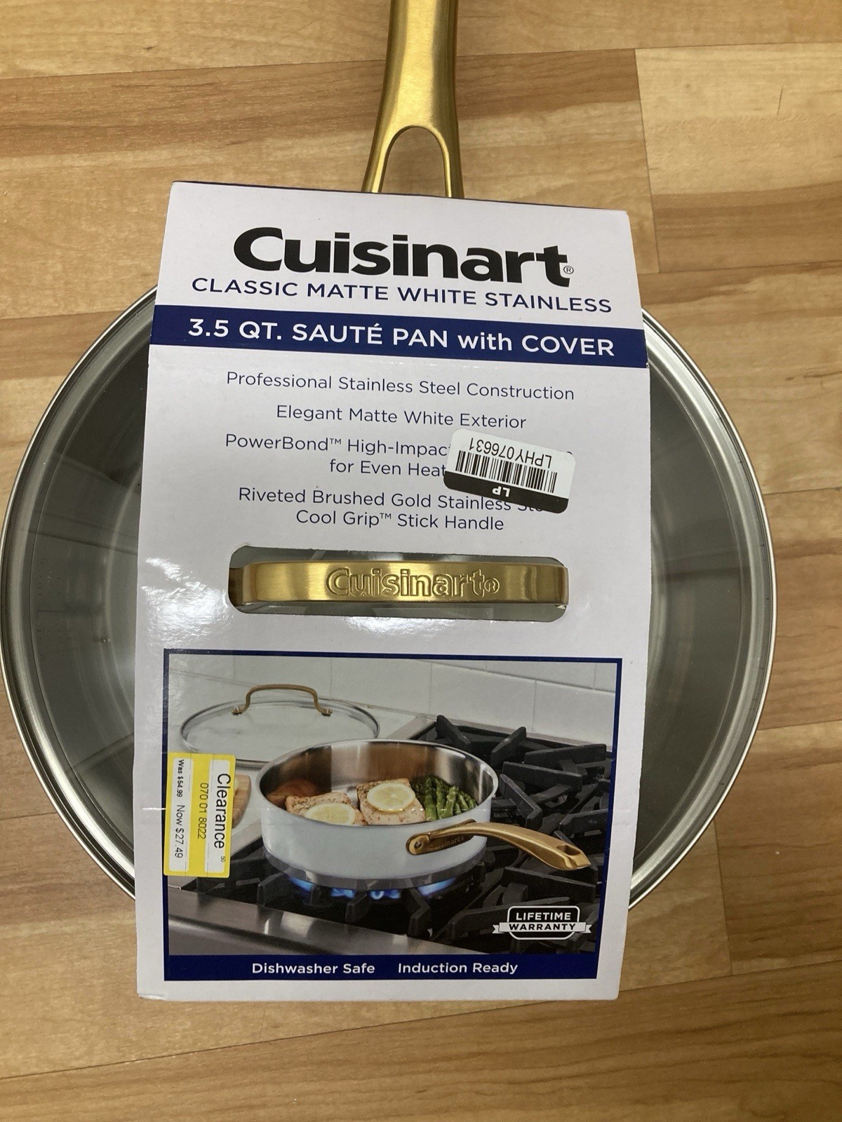 Cuisinart Classic Matte White & Brushed Gold 3.5qt Stainless Saute Pan w/Cover