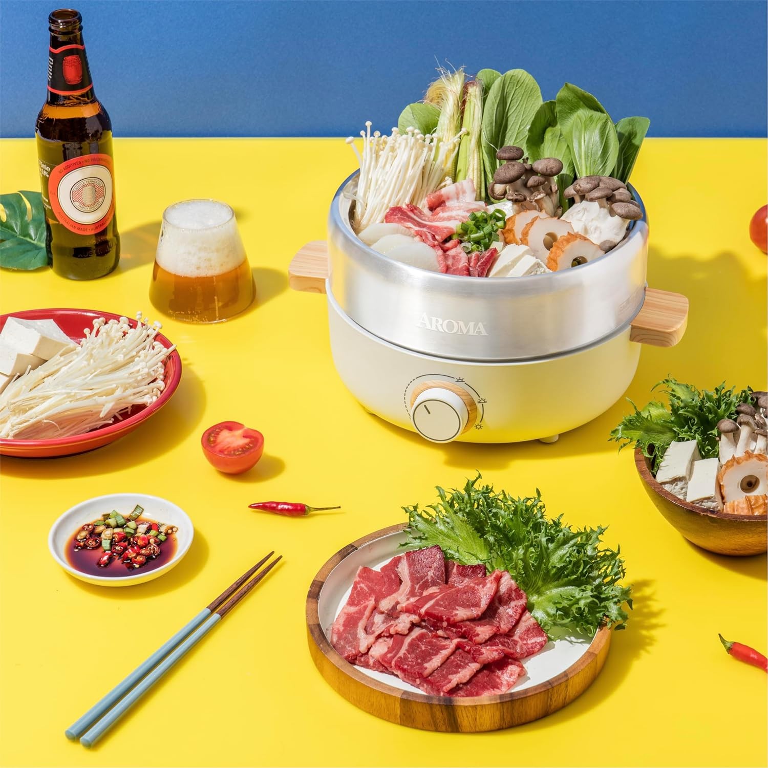 Aroma Housewares AMC-130 Whatever Pot, Indoor Grill, Cooking, Hot Pot with Glass