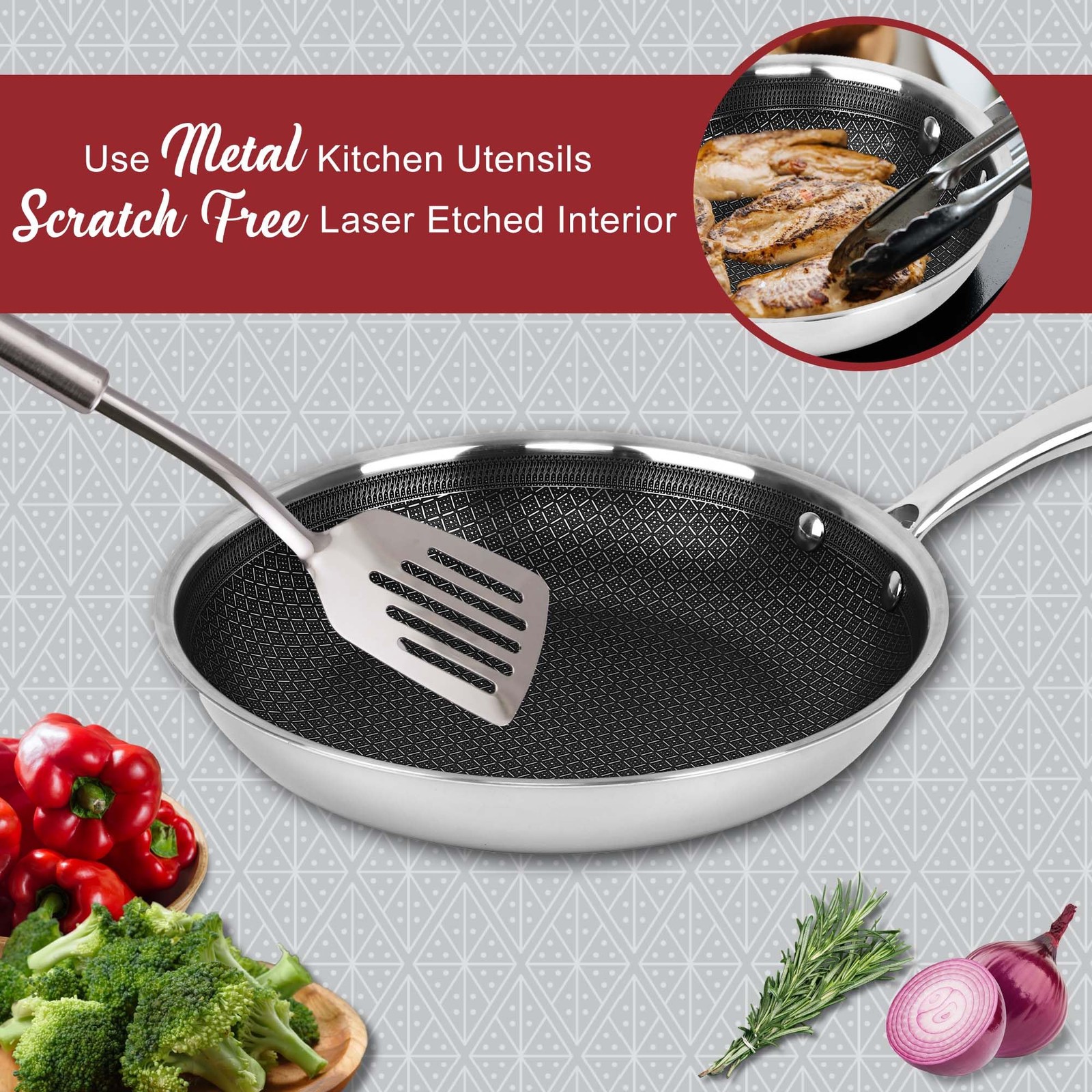™ Hybrid Nonstick 9.5 Inch Stainless Steel Frying Pan, Induction Fry Pan with…