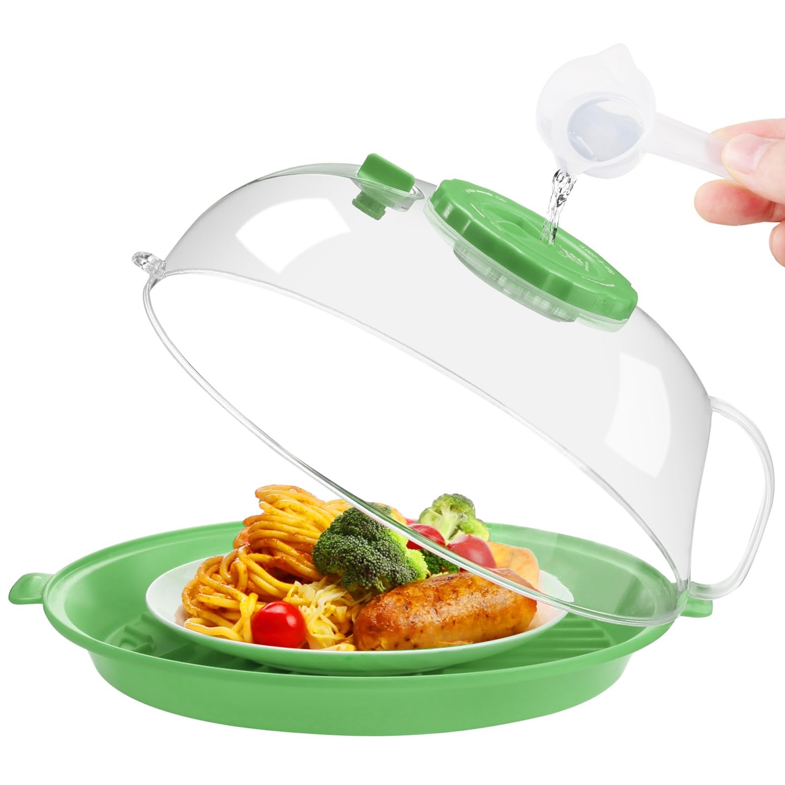10.2 Inch Microwave Splatter Cover Lid with Water Steamer and Plate