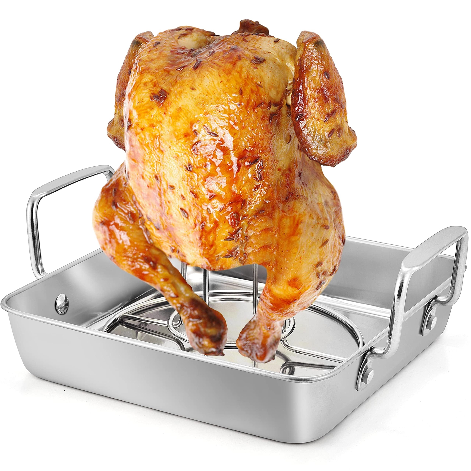 Roasting Pan With Beer Can Chicken Holder Stainless Steel Drip Pan With Vertical