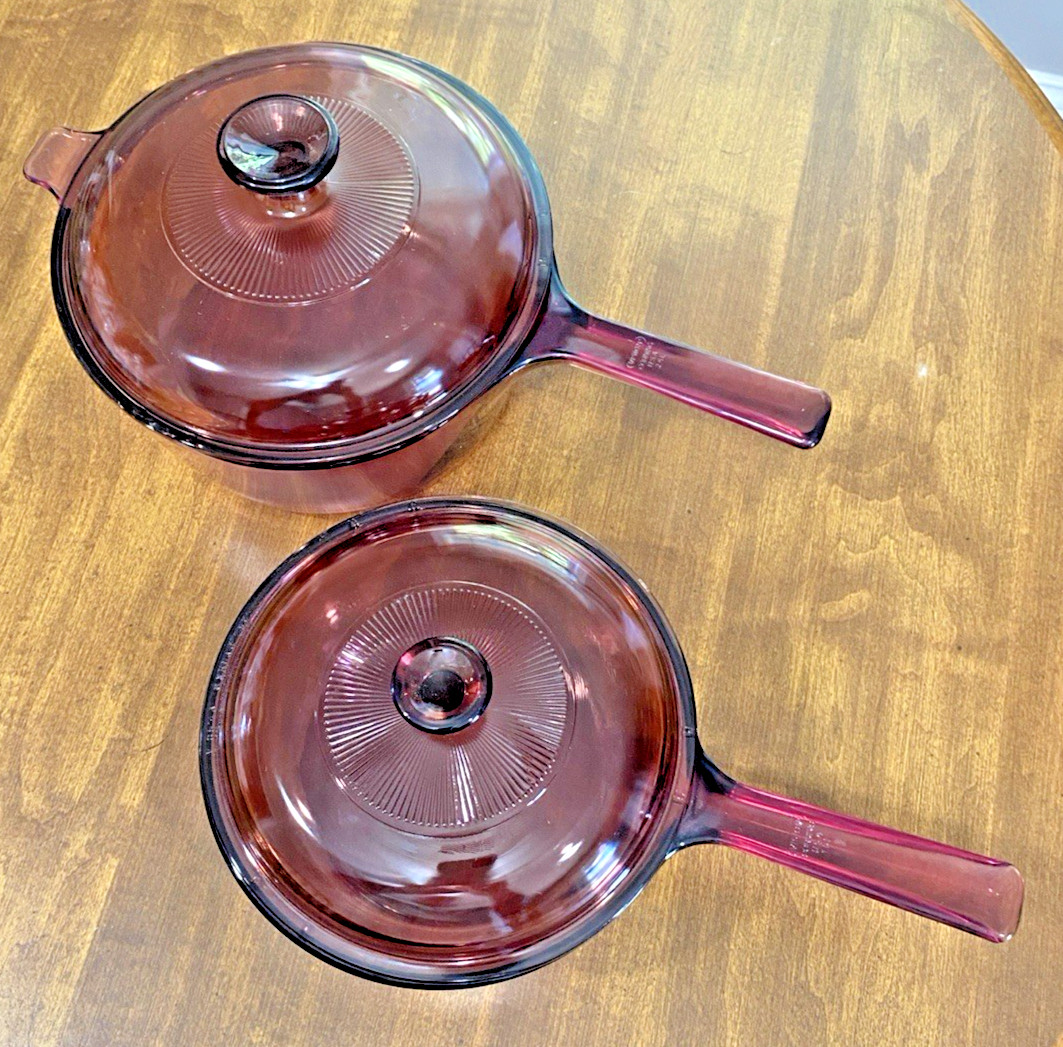 Vision Ware by CORNING Cranberry Cookware 1.5 L & 2.5L Saucepan Pots PYREX Lids