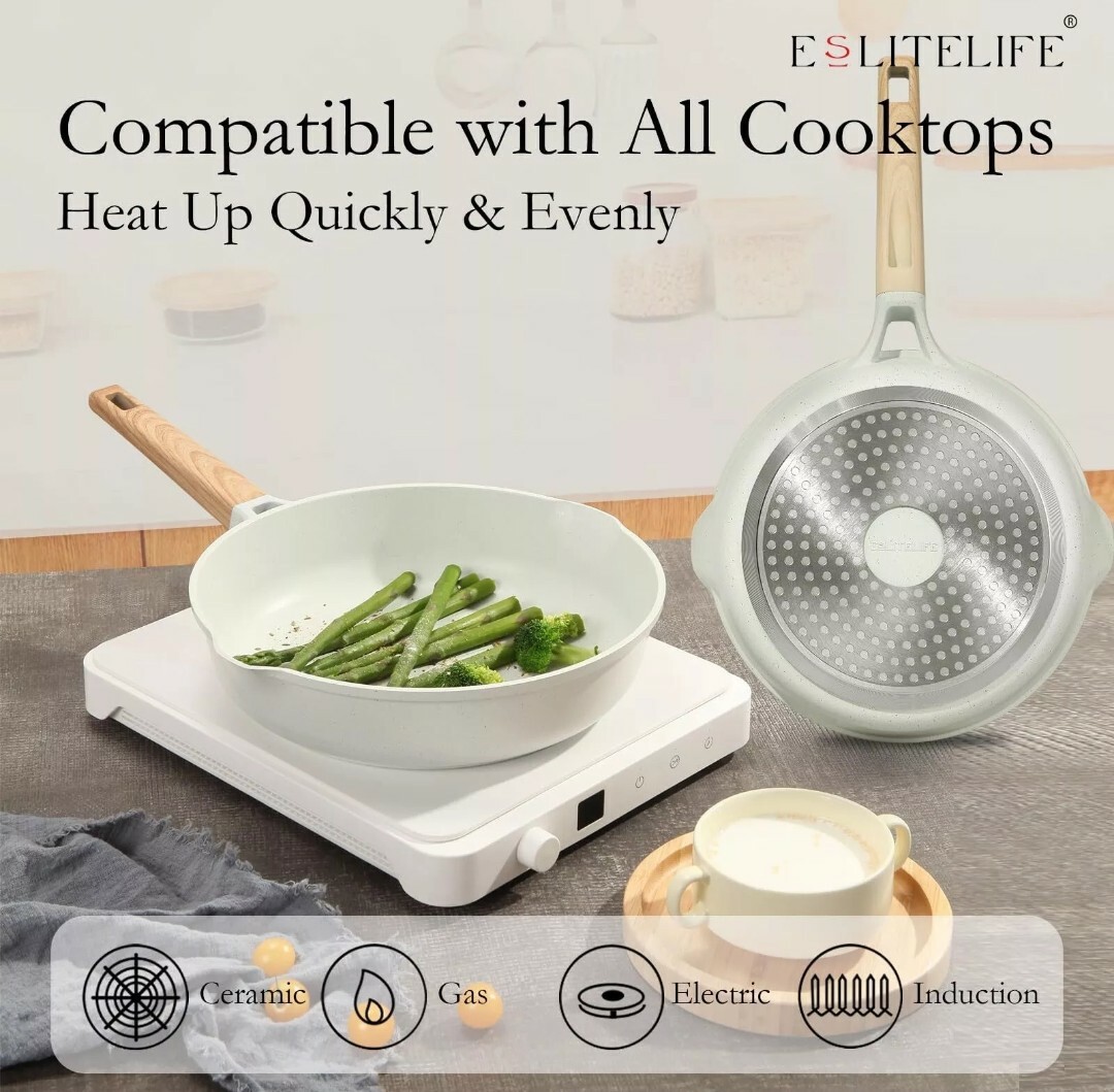 ESLITE LIFE Nonstick Frying Pan Skillet Set, Healthy Granite Coating Egg Omel…