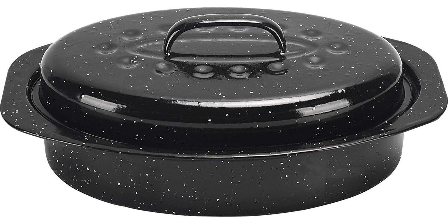 Covered Oval Roaster, 13 Inches, Black