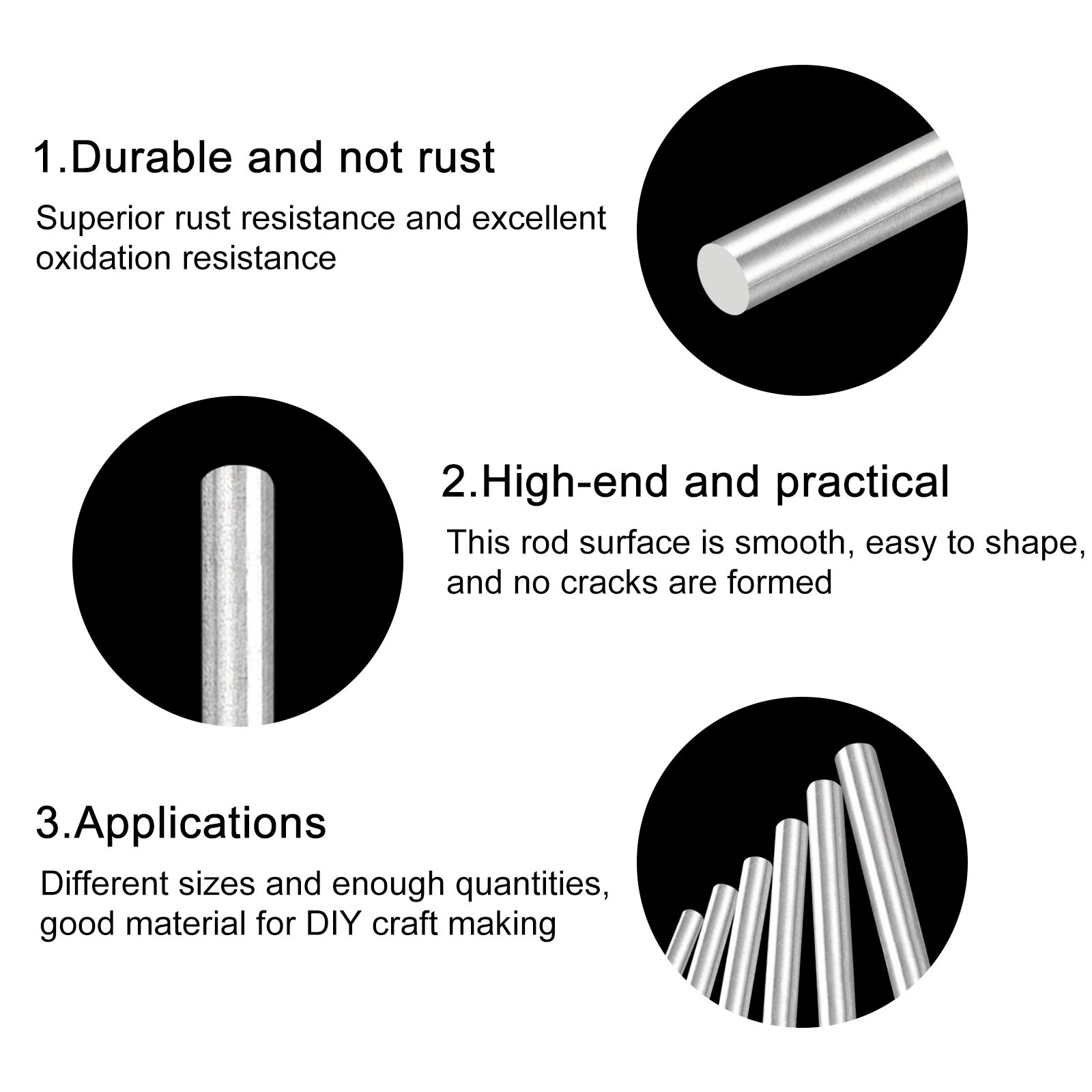8pcs 304 Stainless Steel Round Rods 6mm x 80mm for RC DIY Crafts
