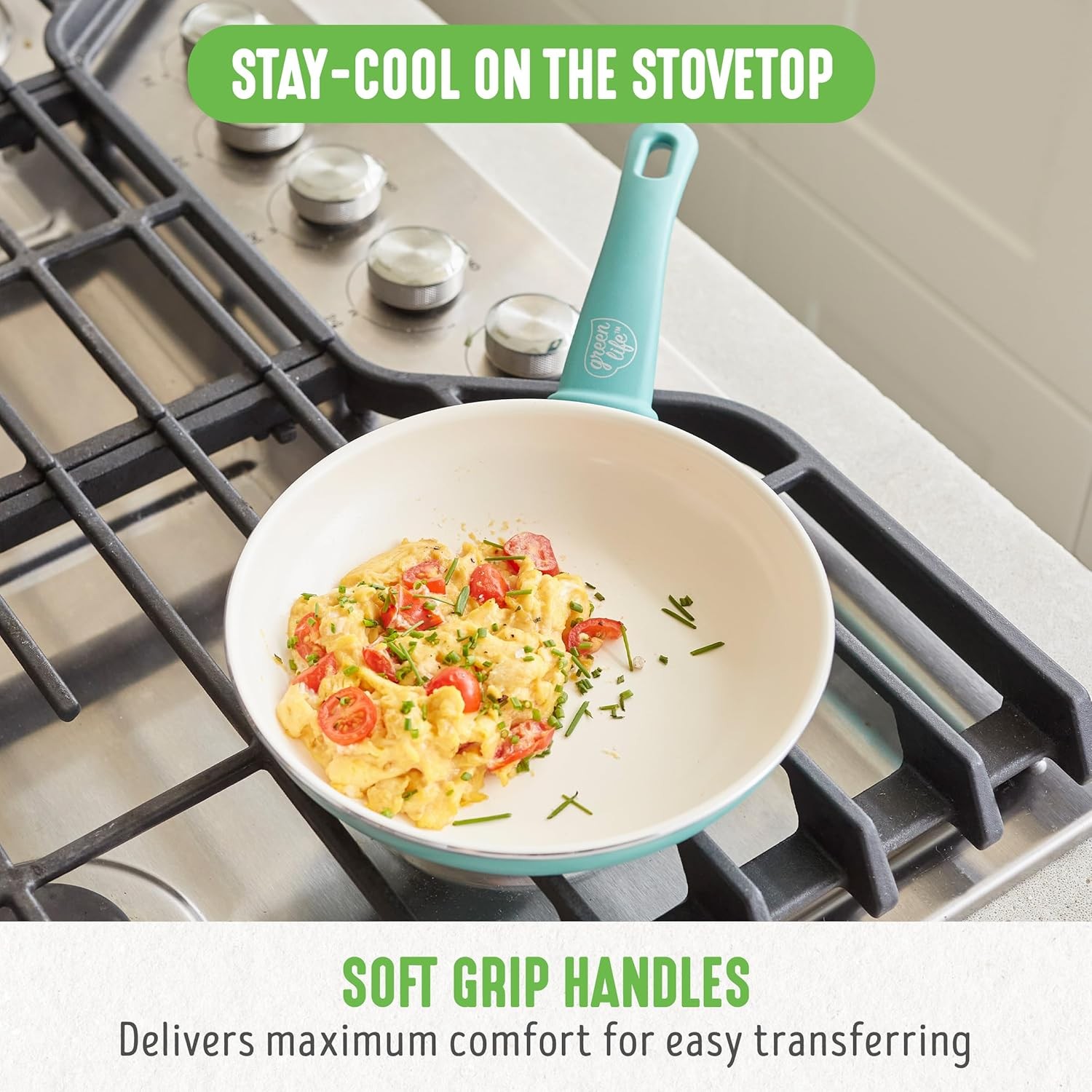 Soft Grip 8” Frypan Skillet & Spatula Breakfast Cookware Set PFAS-Free Ceramic