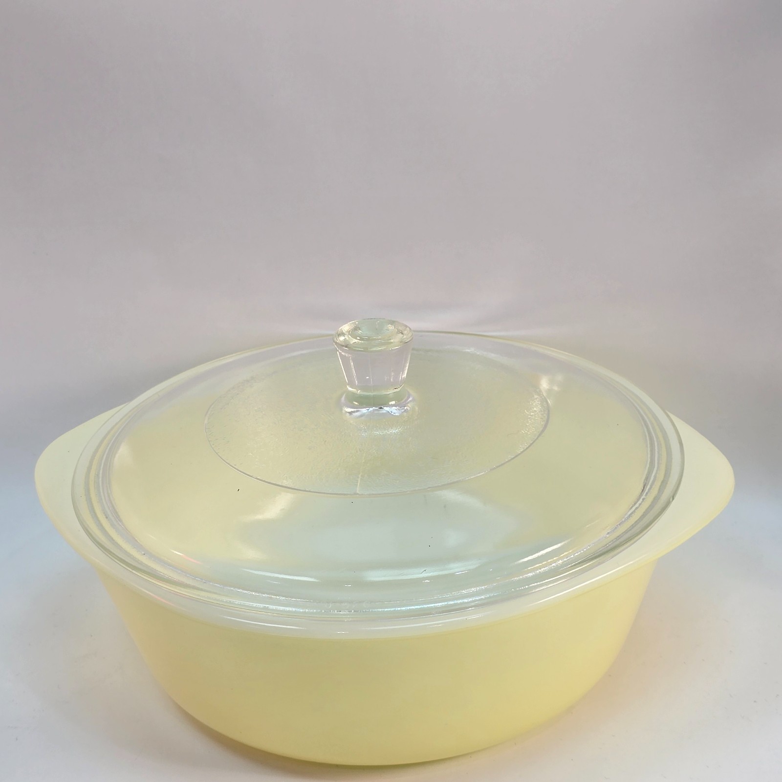 Vintage Glasbake Yellow Milk Glass Casserole 2 QT Baking Dish J514 Glass Bake