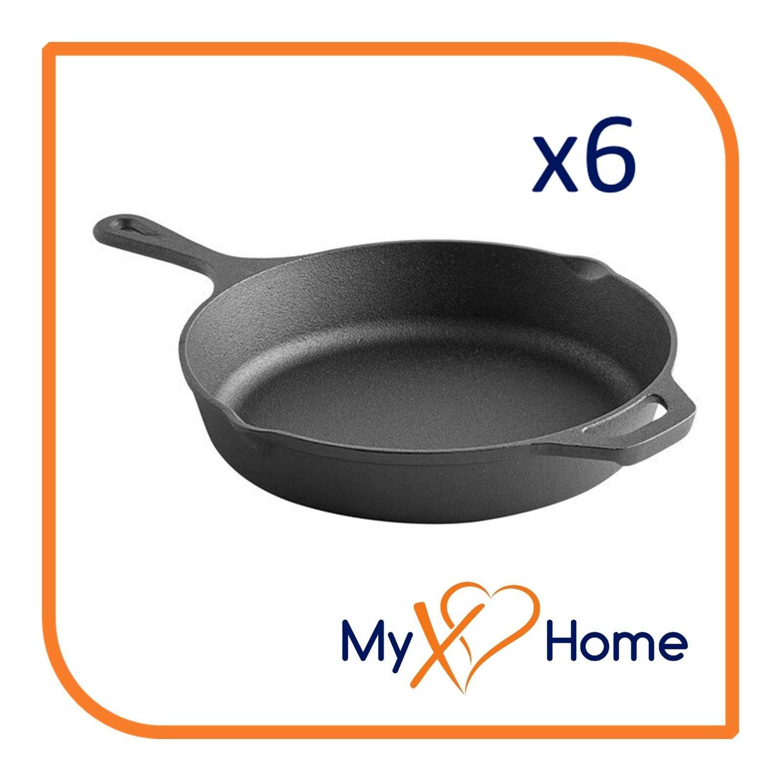 10 1/4″ Round Pre-Seasoned Cast Iron Skillet with Helper Handle (6 Skillets)