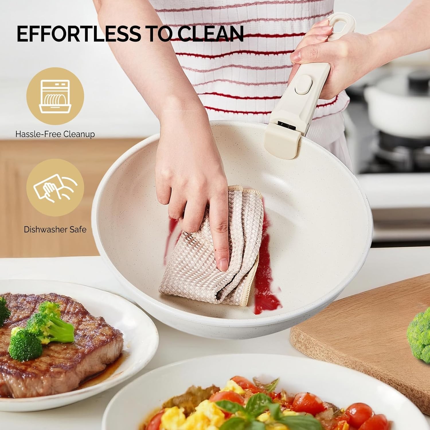 19 Pcs Nonstick Pots and Pans Set, Cast Aluminum Cookware with Detachable Handle